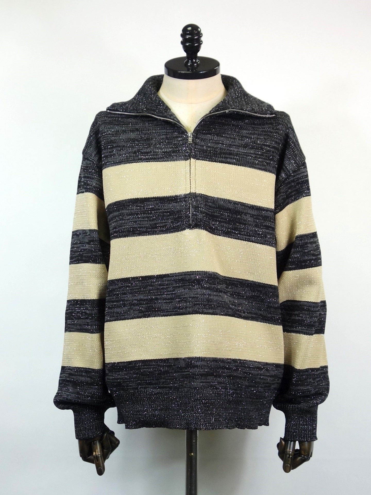 SUPERTHANKS Glitter mix half zip border knit ST251KT02-BKMIX