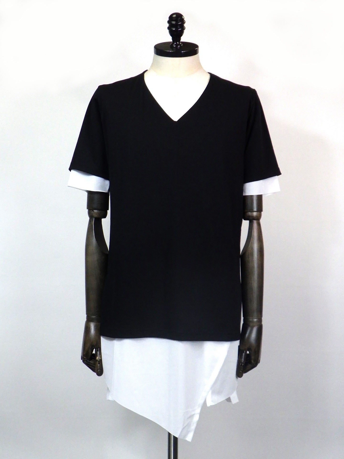 kiryuyrik スリットヘムレイヤードTシャツ KT-HT12-055-BK+WH