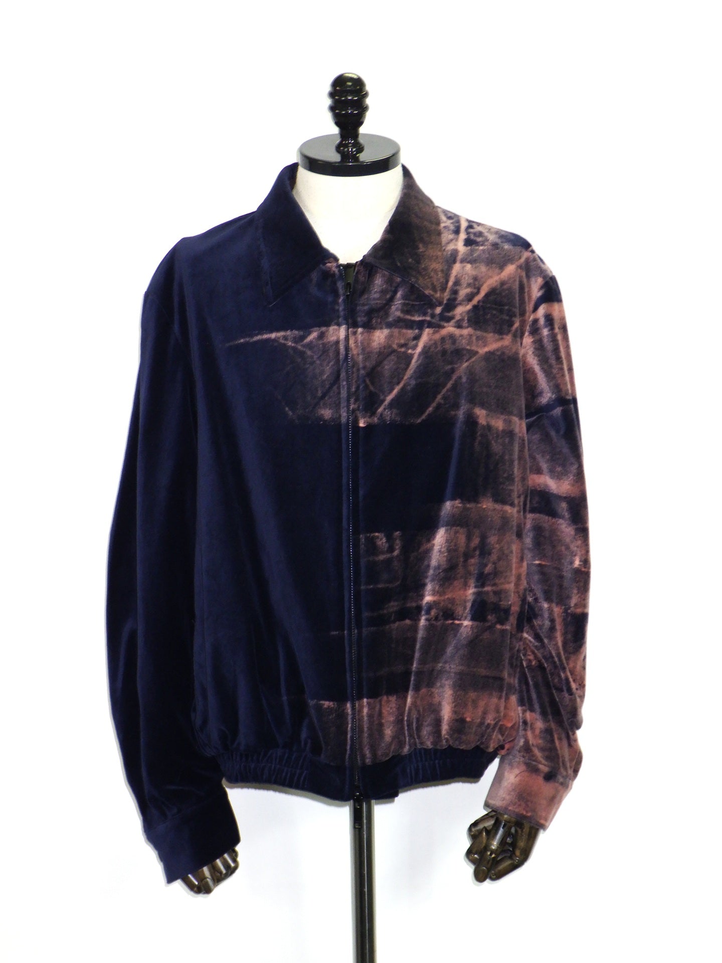 TAAKK HAND-BLEACHED VELVET ZIP BLOUSON TA26AW-BL059-NAVY