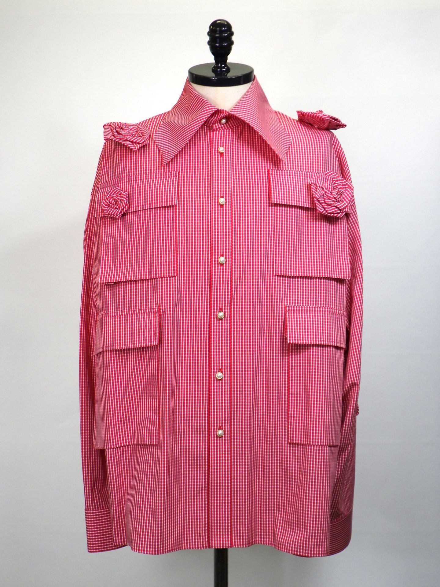 PEPPERMINT レッド ポケット付きシャツ TENDER PERSON ローズチェック4ポケットシャツ SLIT-4209-RED