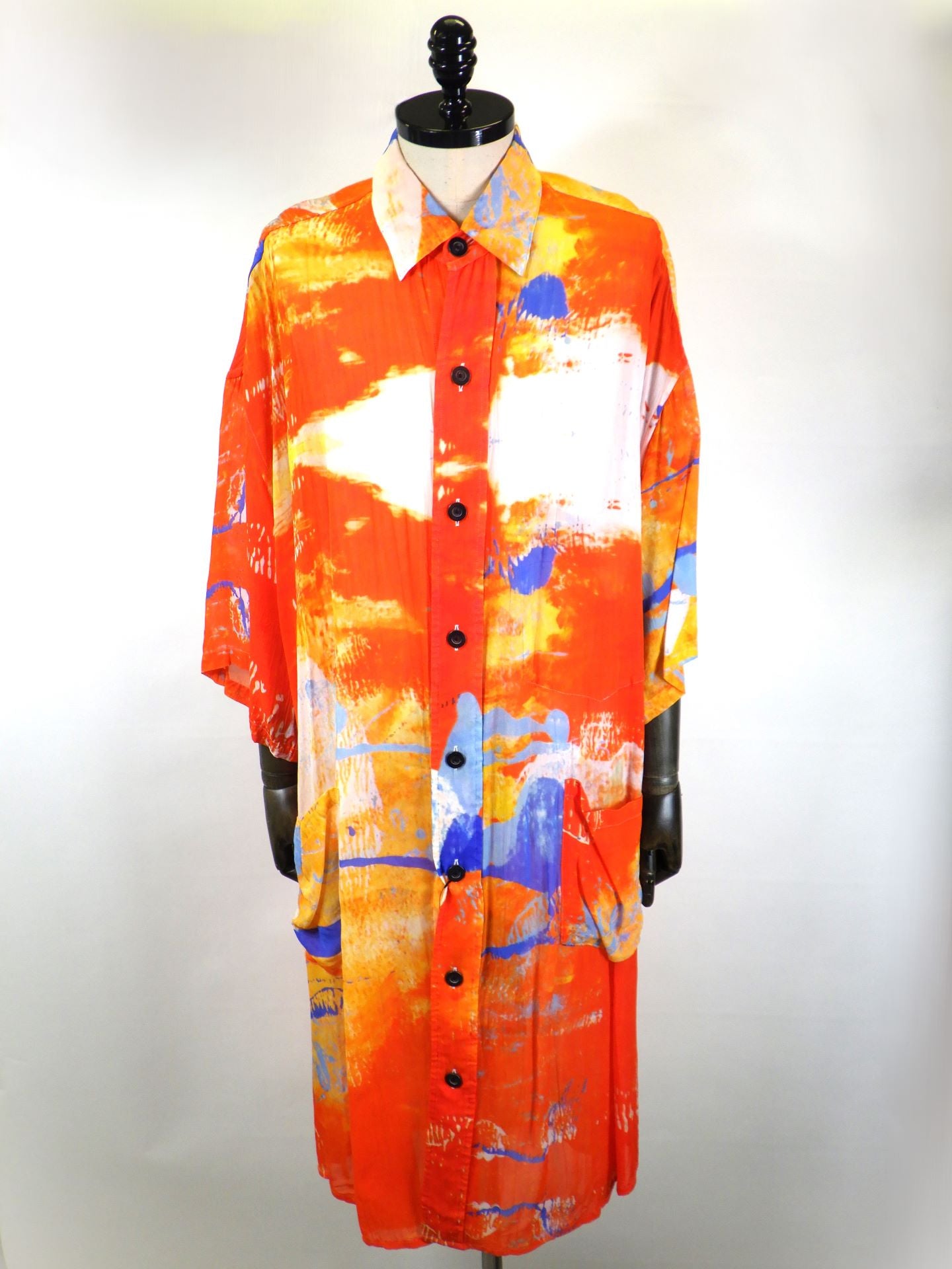 nude:MM レーヨンシフォンインクジェットプリント半袖ビッグシャツ/ワンピース DS-335-ORANGE