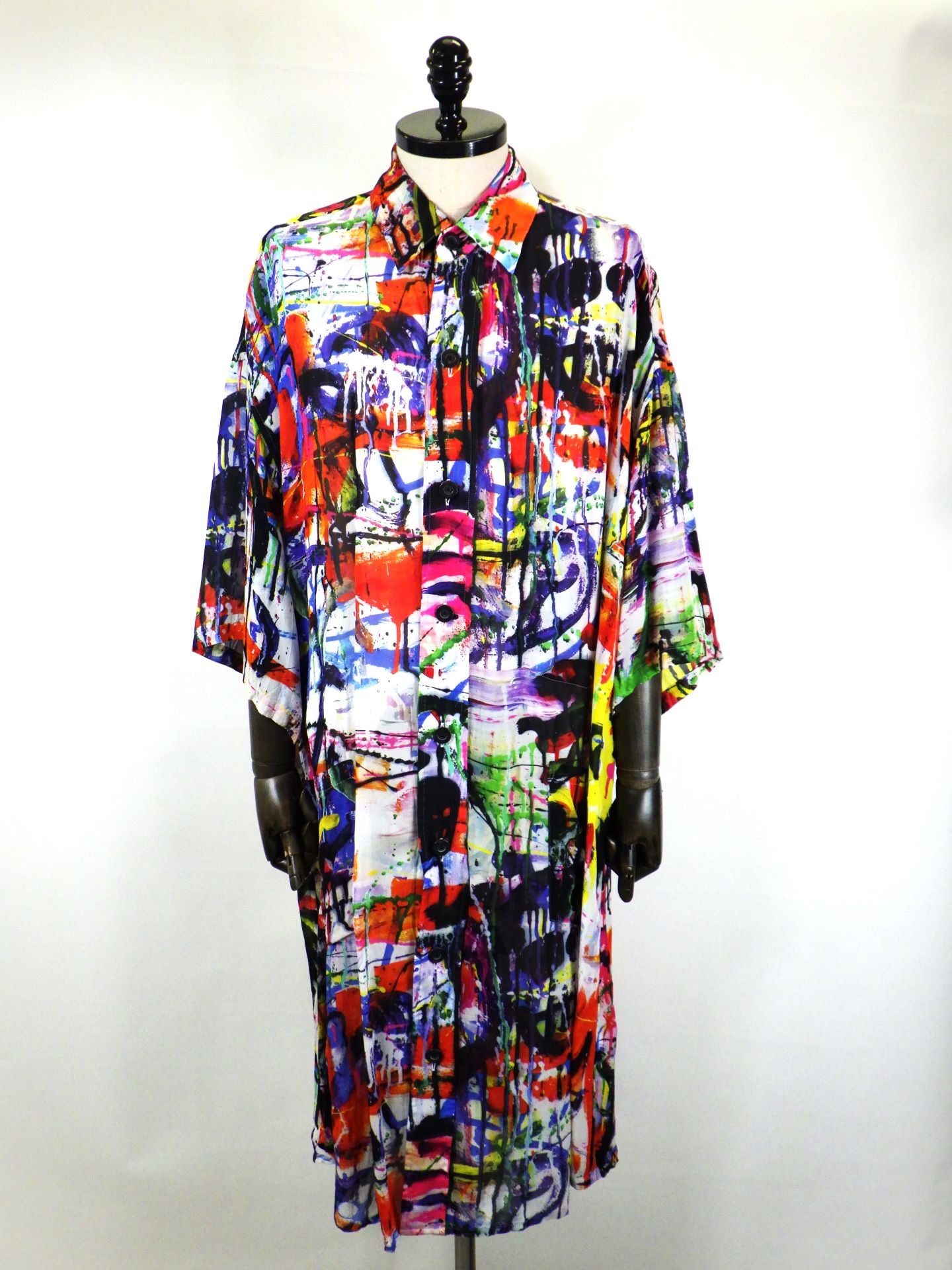 nude:MM レーヨンシフォンインクジェットプリント半袖ビッグシャツ/ワンピース DS-335-COLOR PAINT