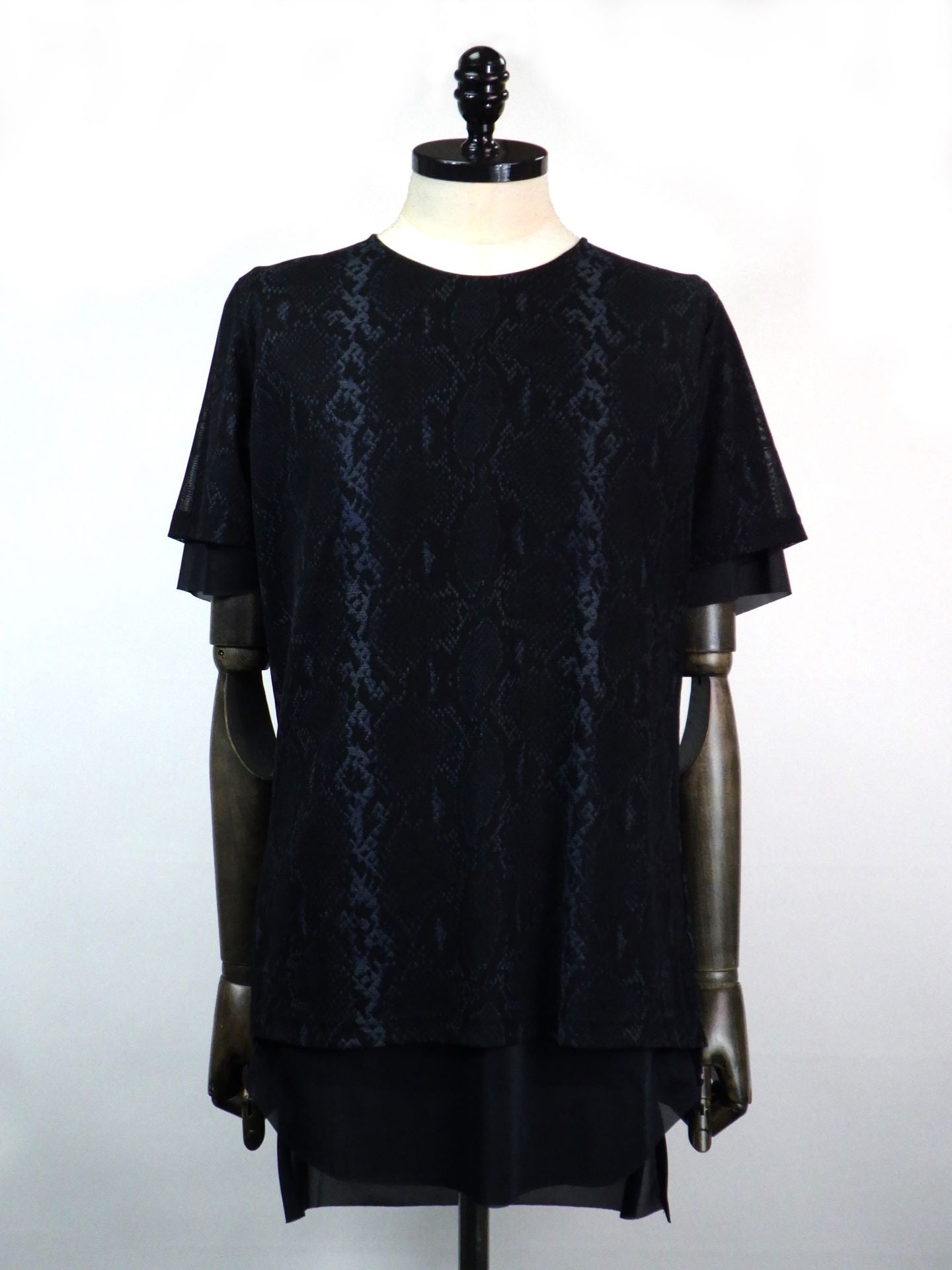 kiryuyrik　パイソンメッシュクルーネックレイヤードTシャツ　KT-HT15-955-BK