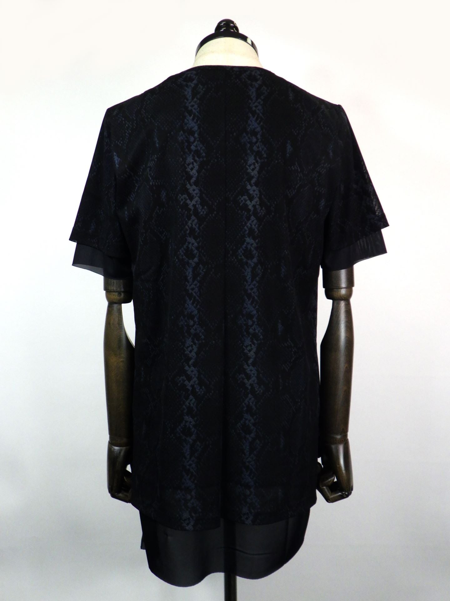 kiryuyrik　パイソンメッシュクルーネックレイヤードTシャツ　KT-HT15-955-BK
