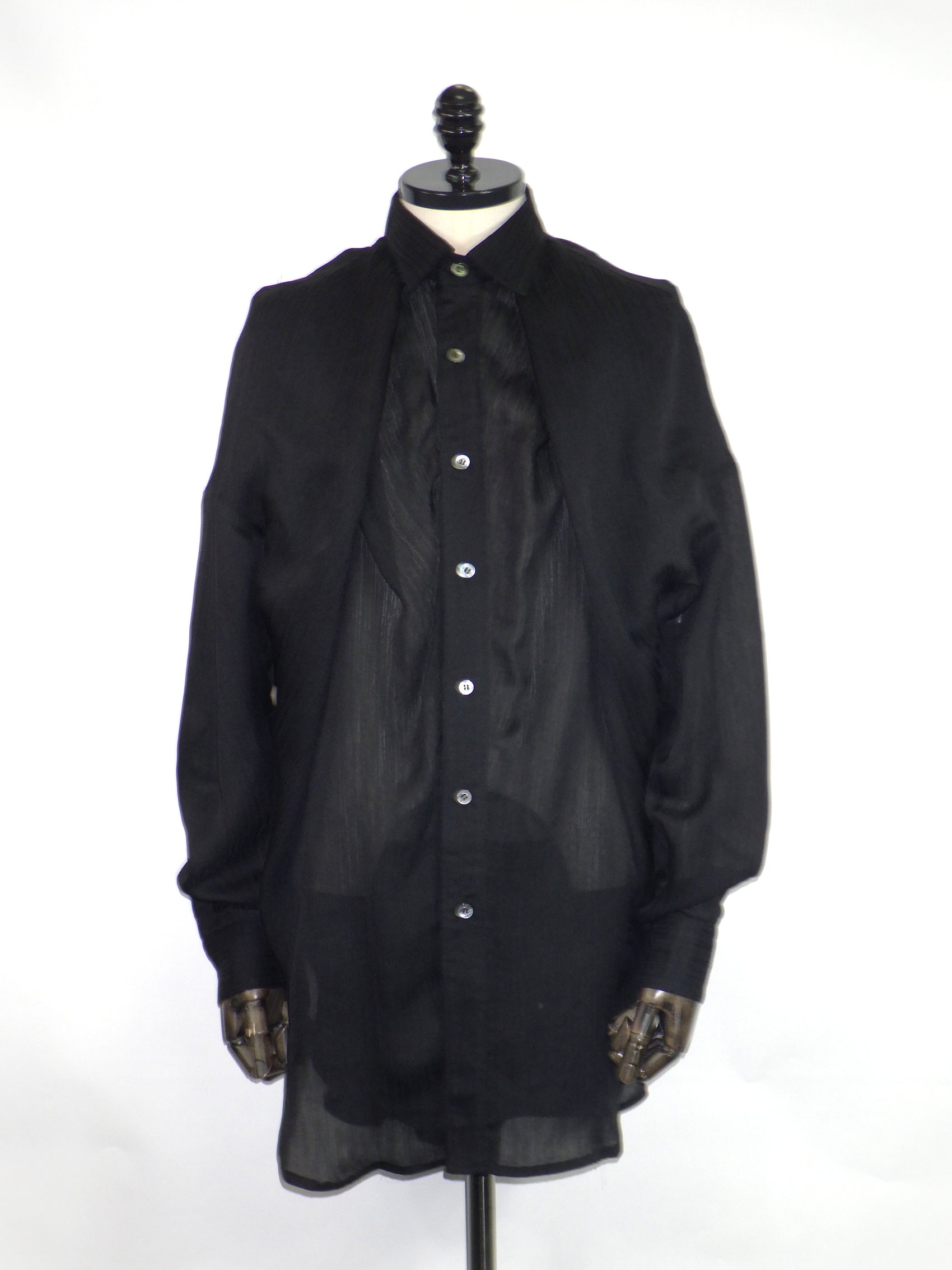 meagratia　Cross tuck sheer shirt　26303-0501-BK