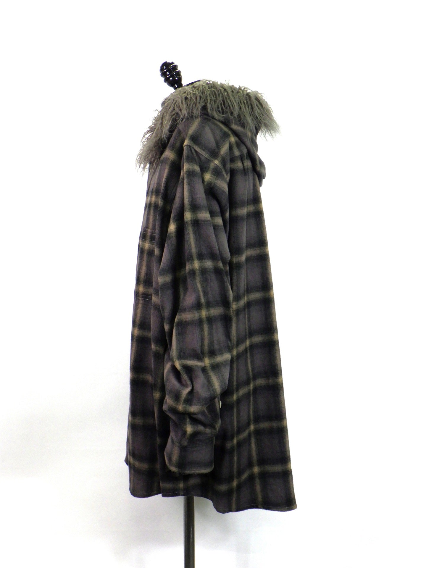 KAMIYA　Fur-Trimmed Hooded Check Shirt　 G17SH051-BR