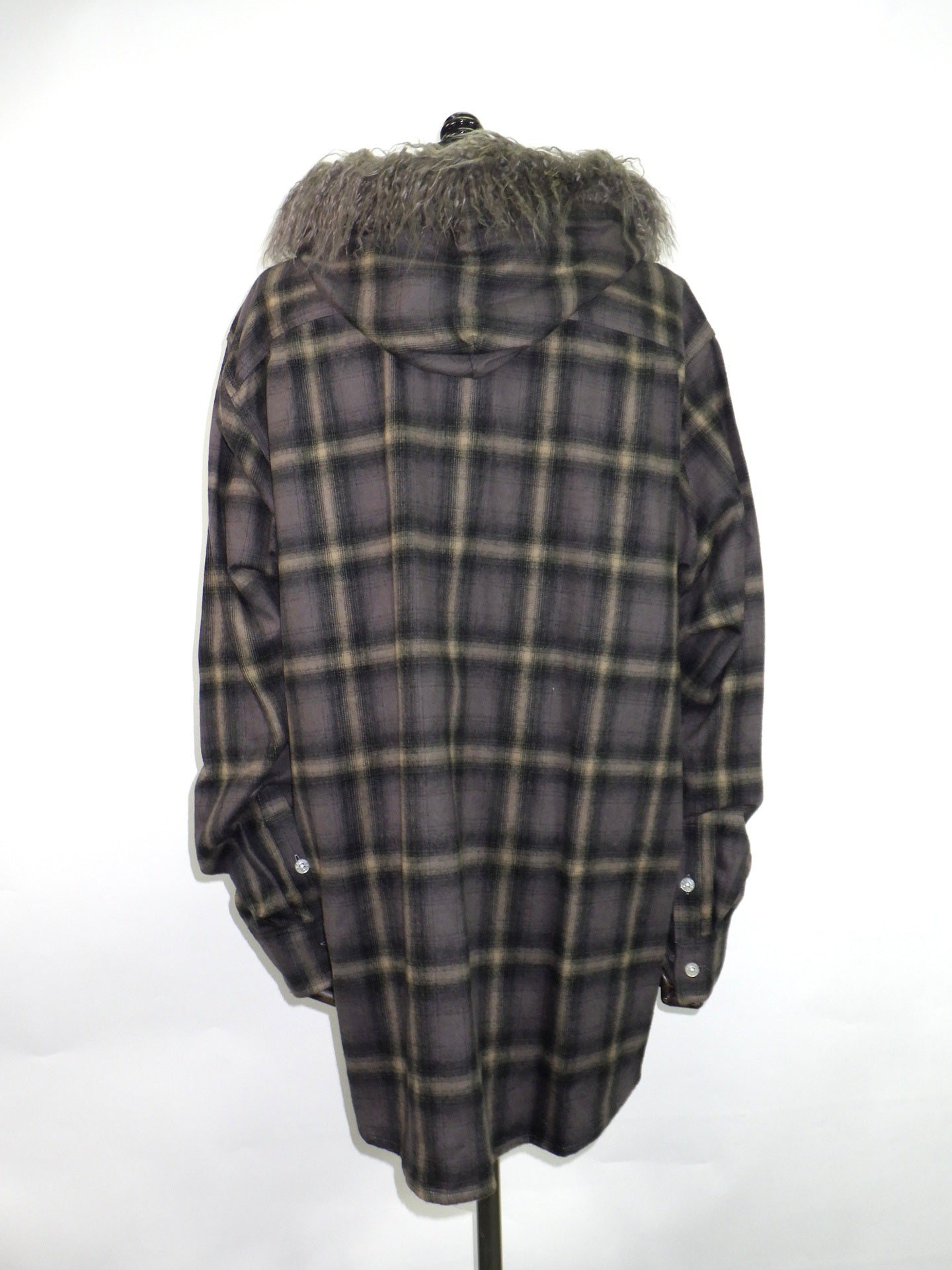 KAMIYA　Fur-Trimmed Hooded Check Shirt　 G17SH051-BR