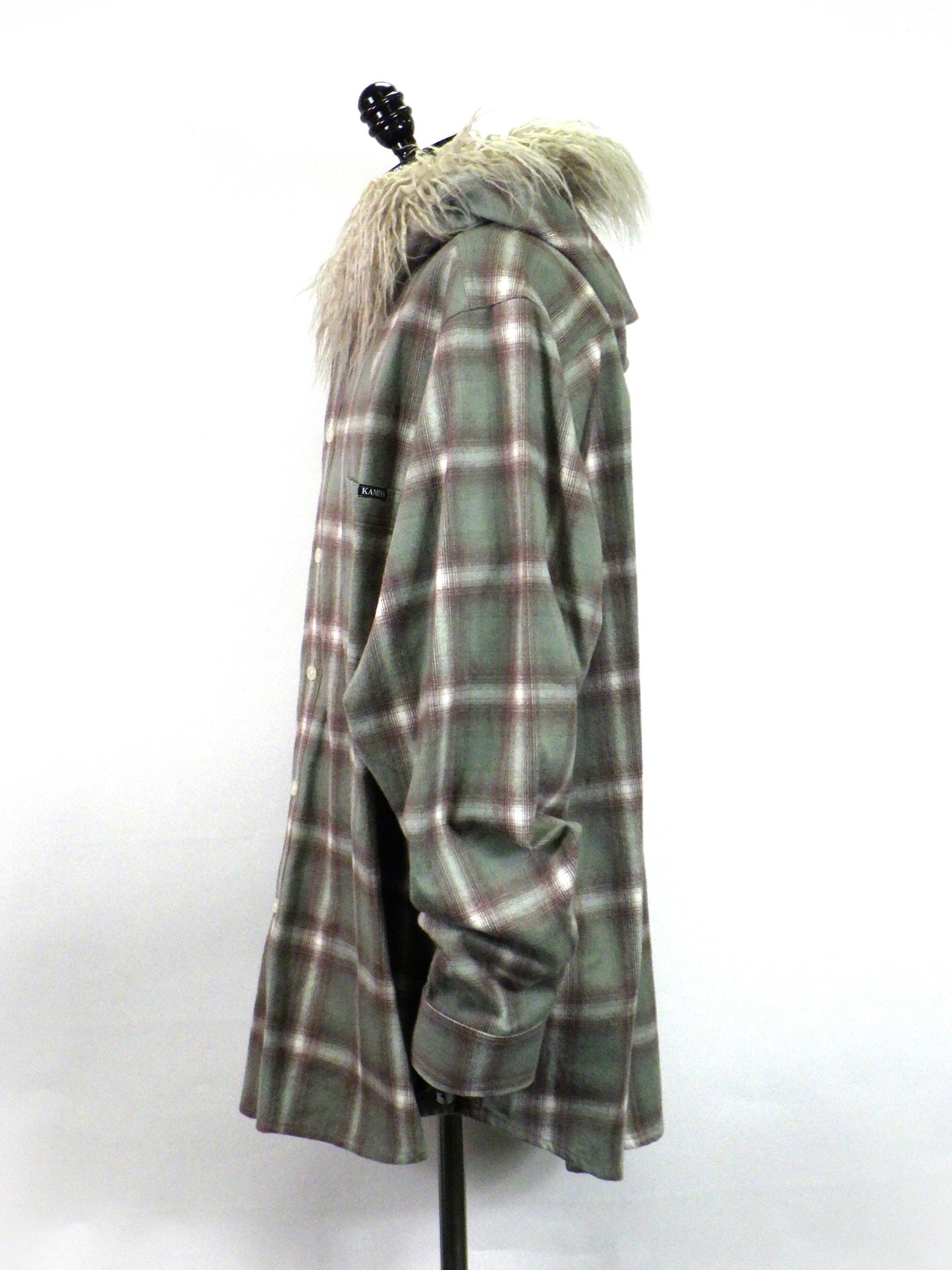 KAMIYA　Fur-Trimmed Hooded Check Shirt　 G17SH051-GR