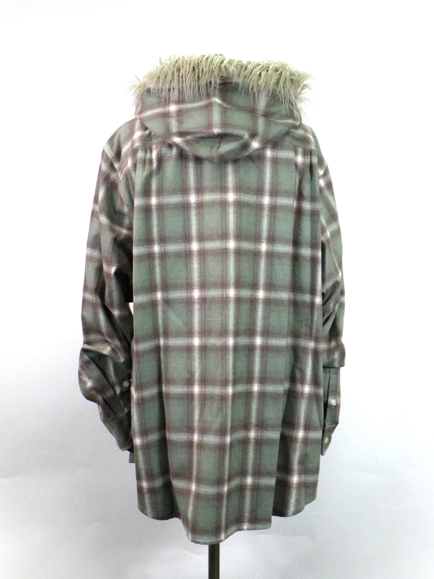 KAMIYA　Fur-Trimmed Hooded Check Shirt　 G17SH051-GR