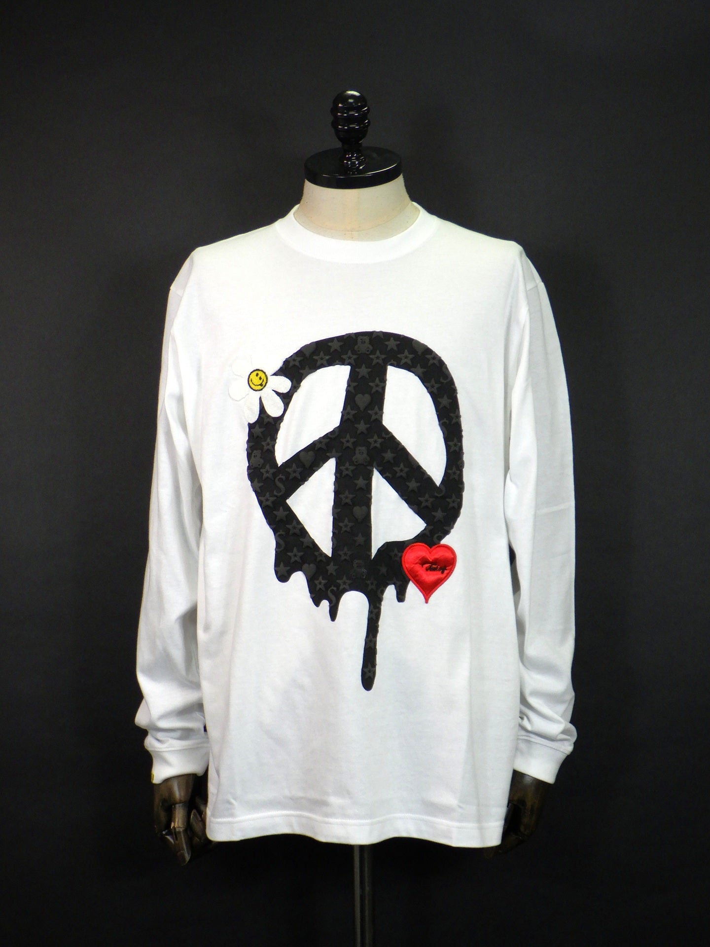 STUD MUFFIN　5.6ozコットン天竺 ドリップピースフォームプリント/パッチワーク LS Tシャツ　624-02900-WH
