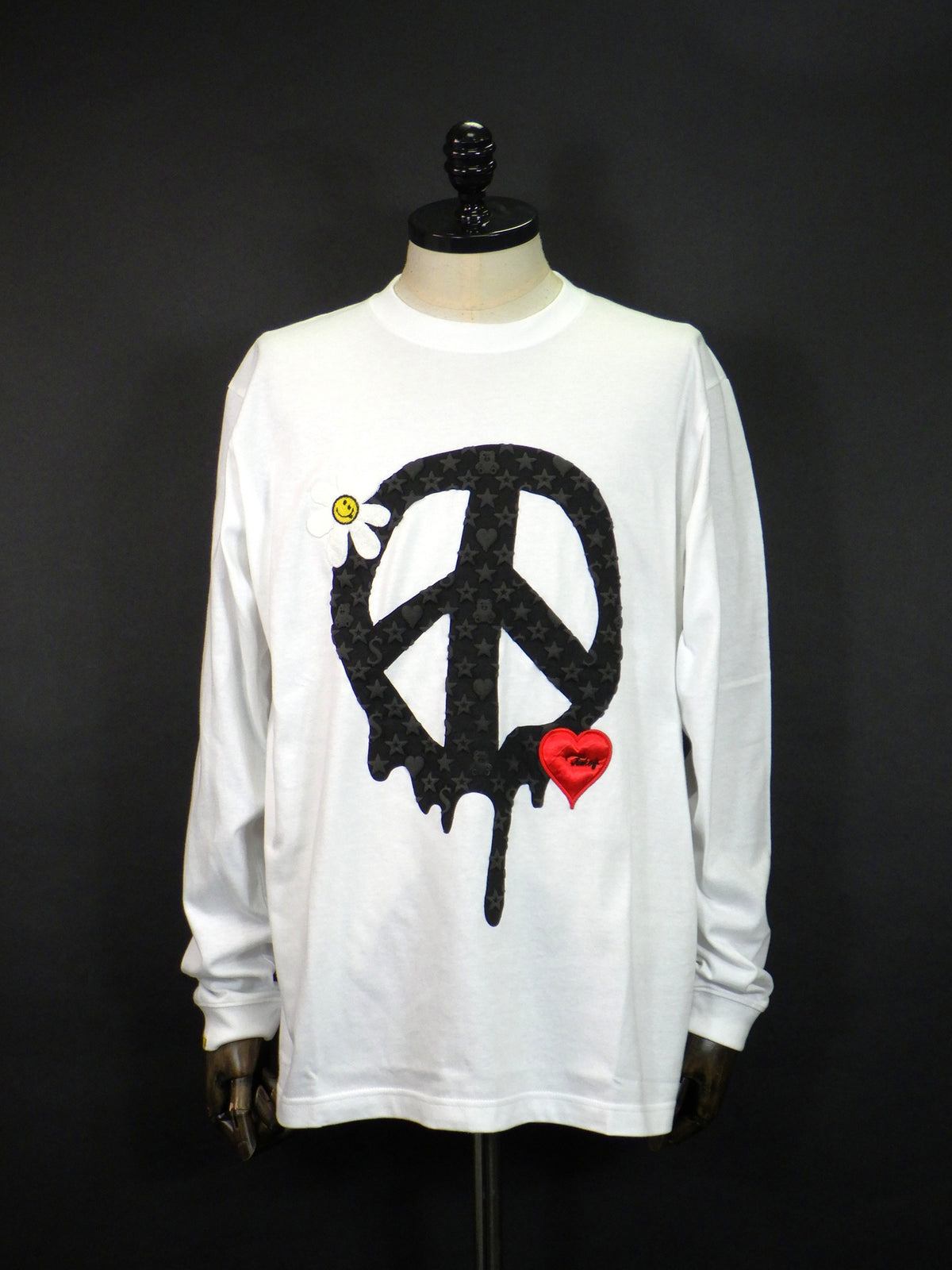 STUD MUFFIN　5.6ozコットン天竺 ドリップピースフォームプリント/パッチワーク LS Tシャツ　624-02900-WH