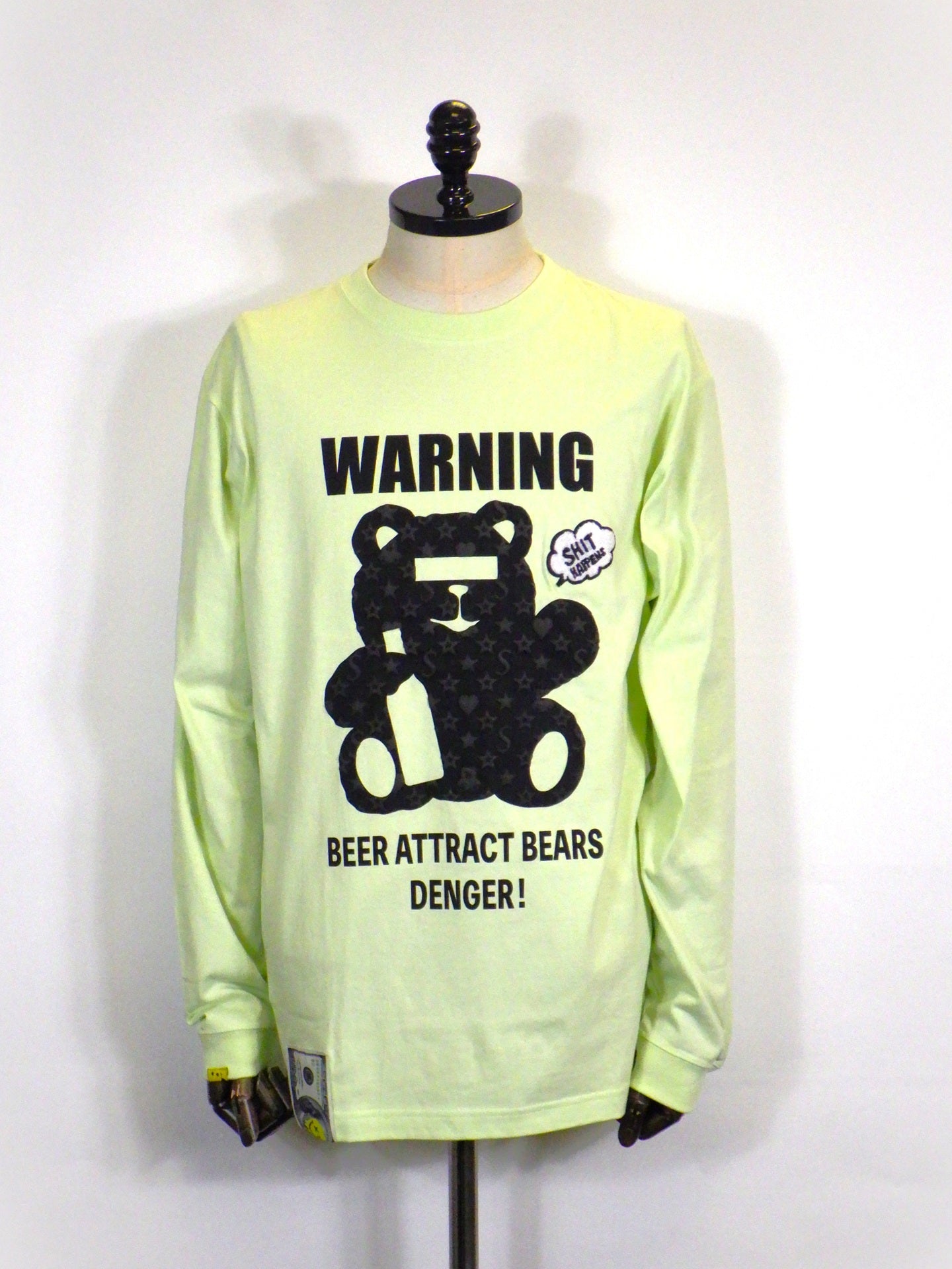 STUD MUFFIN　5.6ozコットン天竺 WARNING BEARフォームプリント LS Tシャツ　624-02905-L.GRN