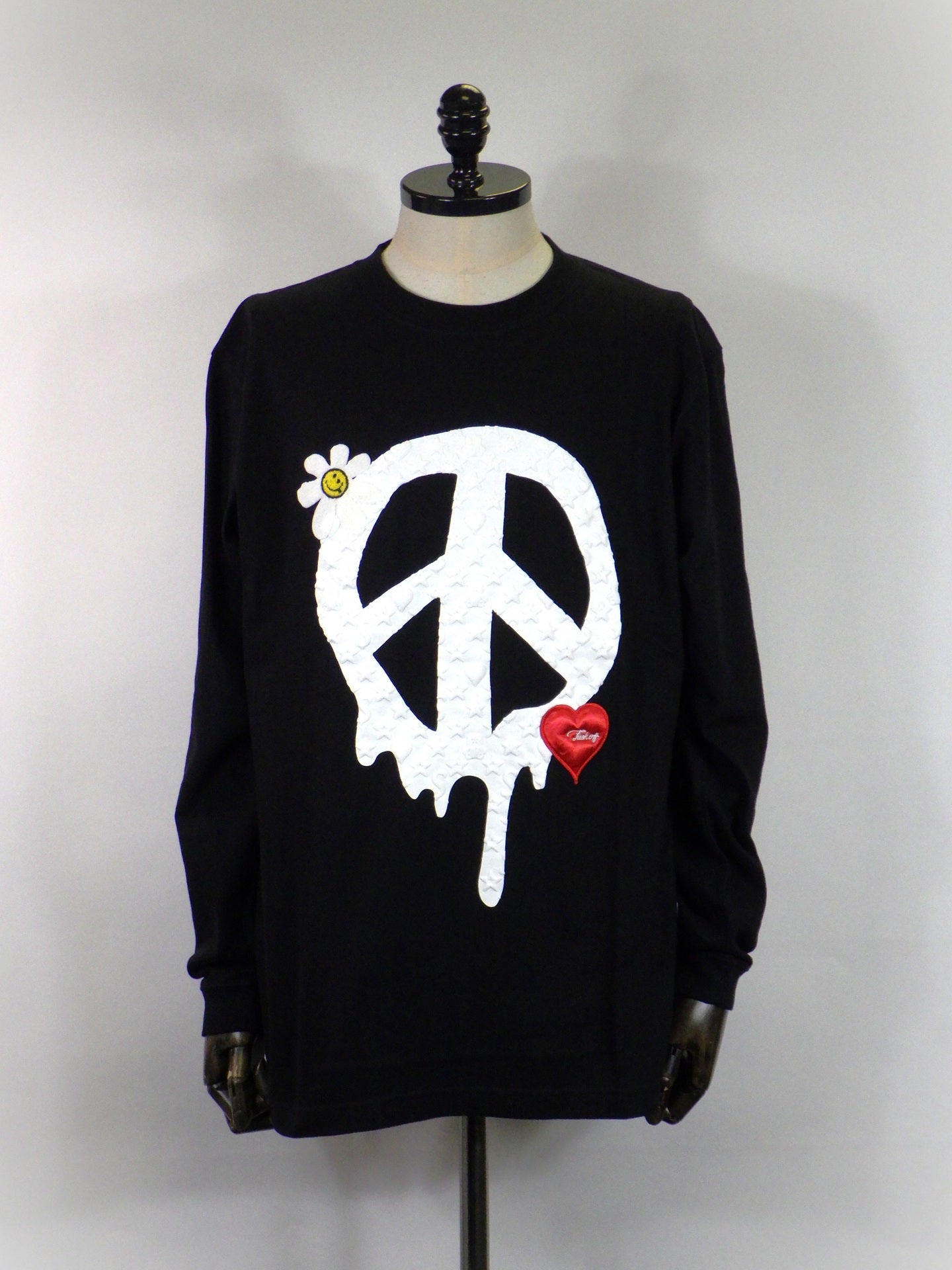 STUD MUFFIN　5.6ozコットン天竺 ドリップピースフォームプリント/パッチワーク LS Tシャツ　624-02900-BK