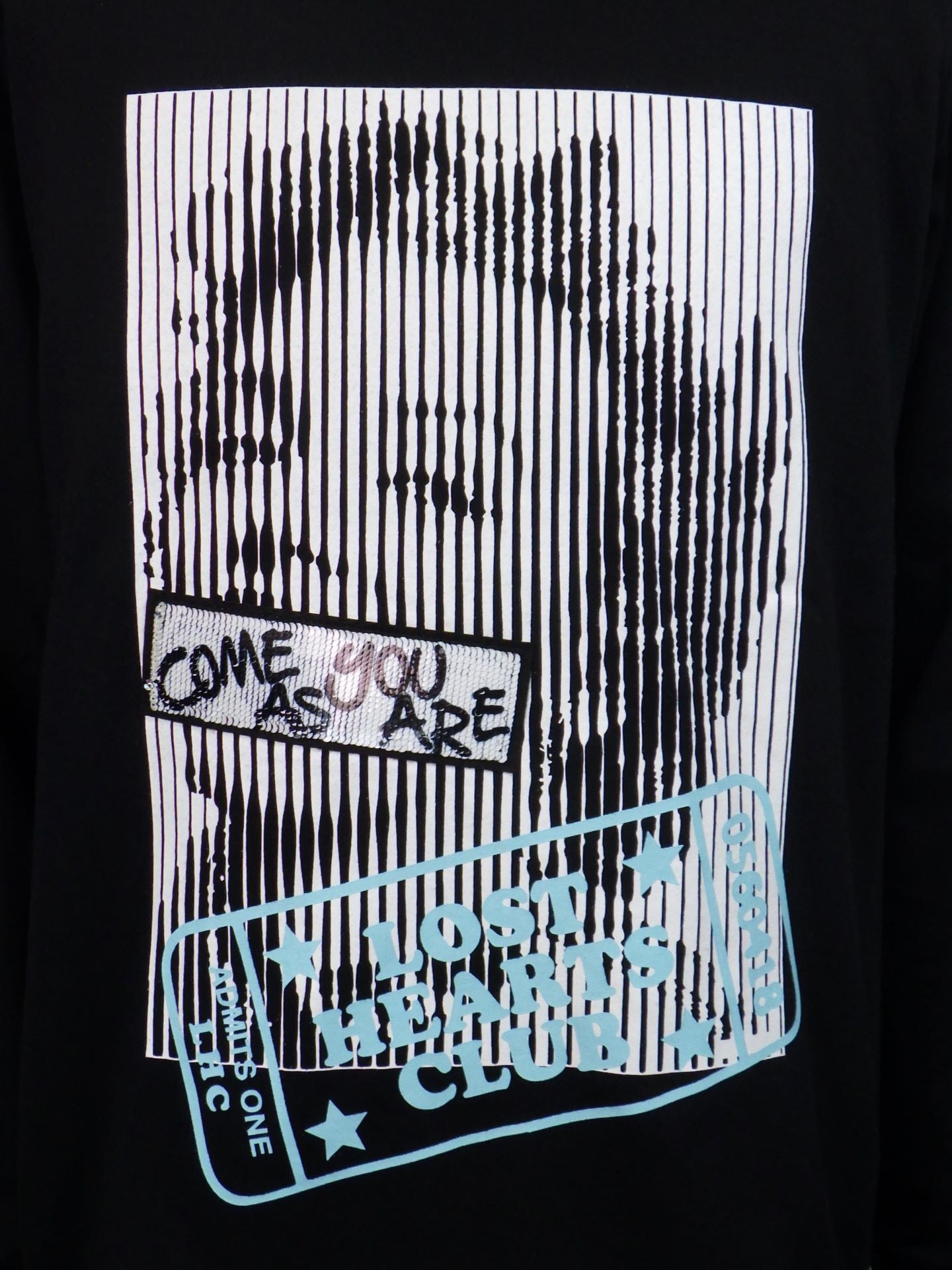 STUD MUFFIN　コットン天竺 LOST HEARTS シークインLS Tシャツ　524-02815-BK