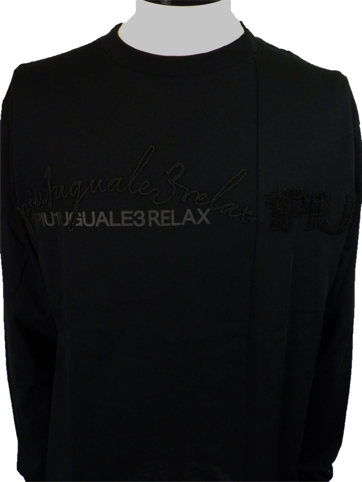 1PIU1UGUALE3 RELAX　スウィッチングロゴロングTシャツ　UST-25132-BK