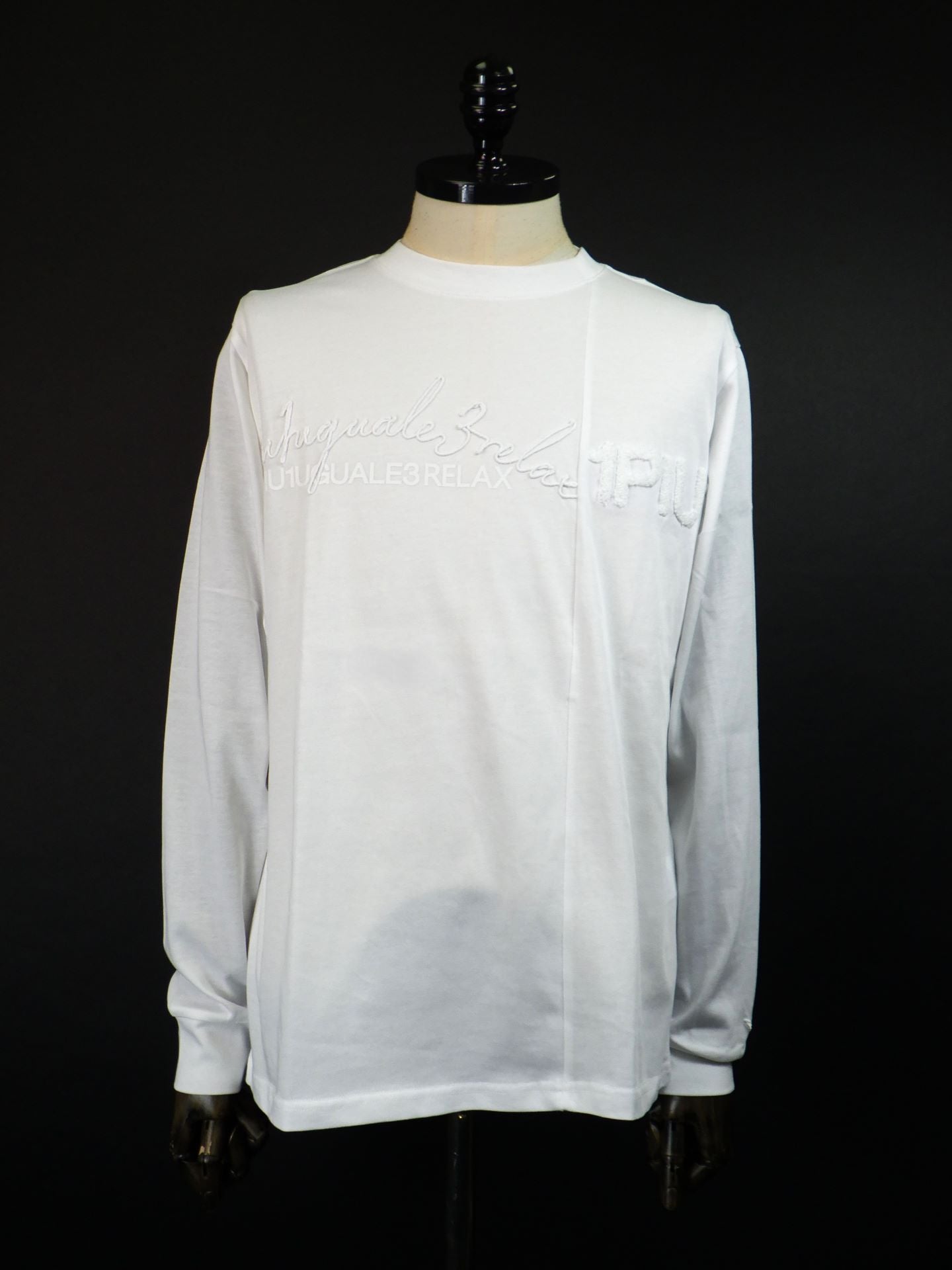 1PIU1UGUALE3 RELAX　スウィッチングロゴロングTシャツ　UST-25132-WH