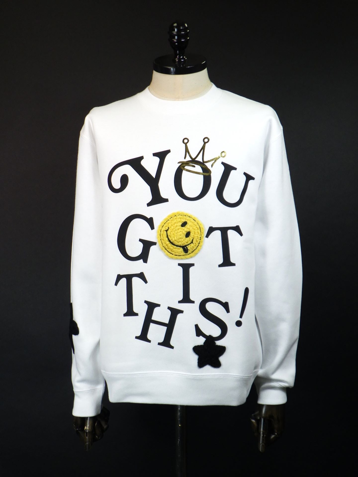 STUD MUFFIN　TC裏毛起毛 YOU GOT THIS マルチパッチワークスウェットシャツ　524-02828-WH