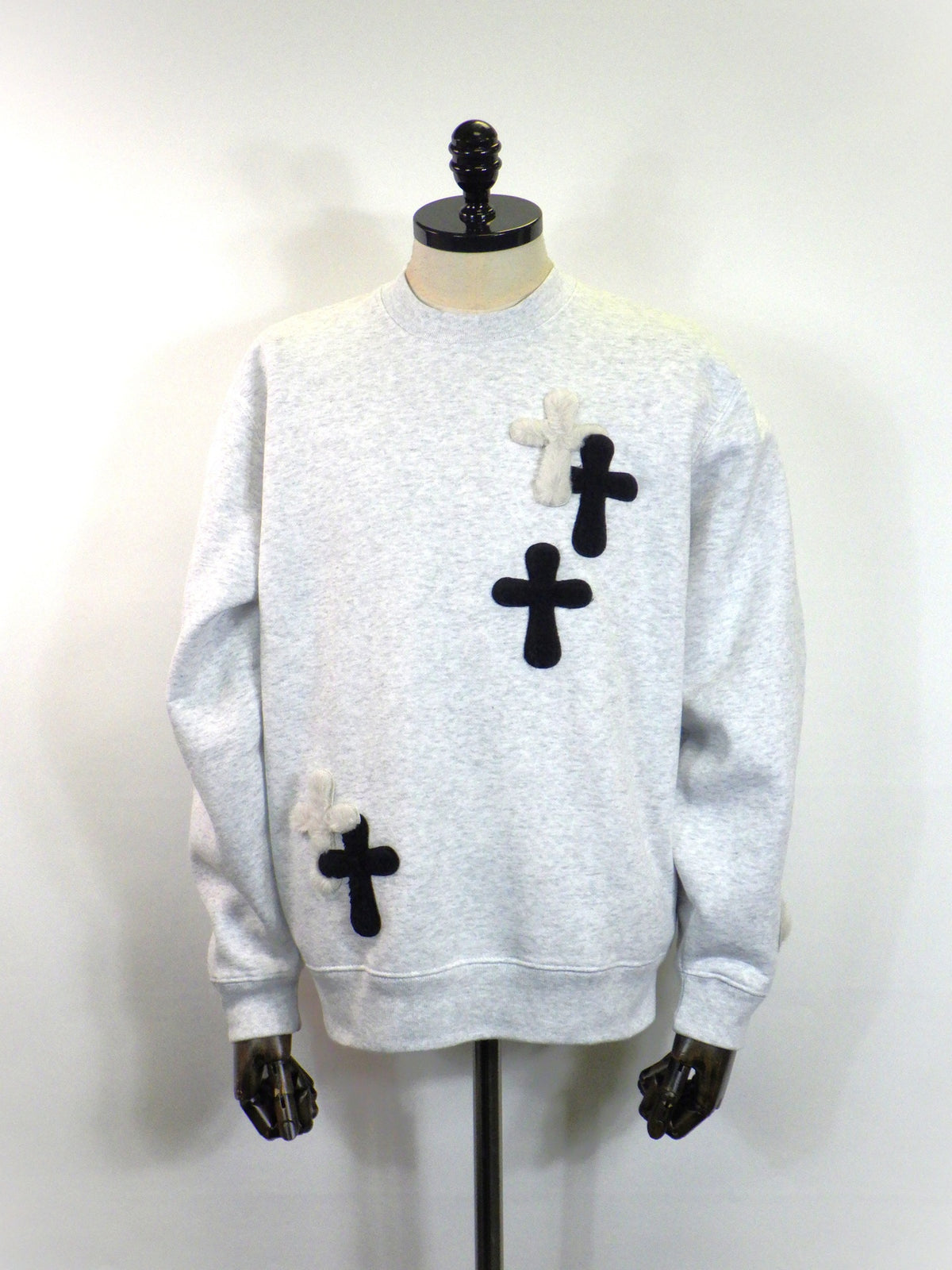 STUD MUFFIN　T/C裏毛起毛ファー/ムックボアミックスパッチワークスウェットシャツ　624-02917-ASH