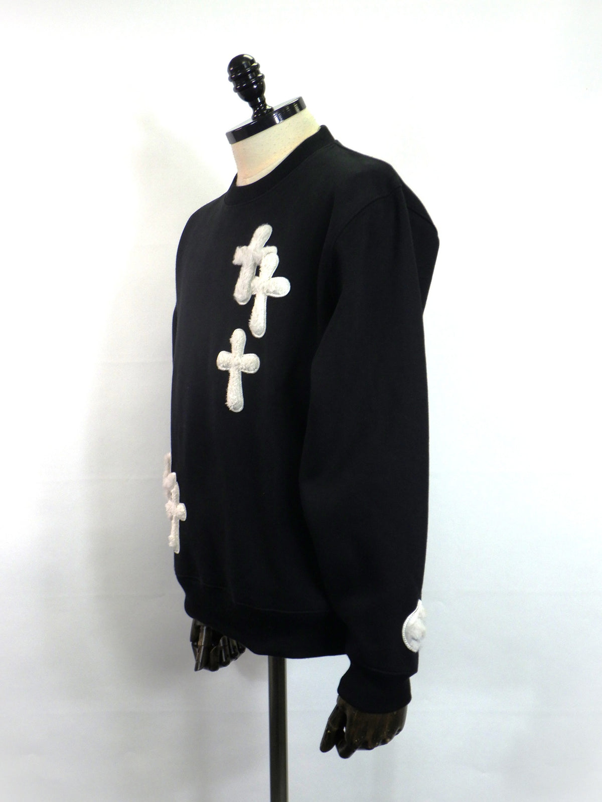 STUD MUFFIN　T/C裏毛起毛ファー/ムックボアミックスパッチワークスウェットシャツ　624-02917-BK