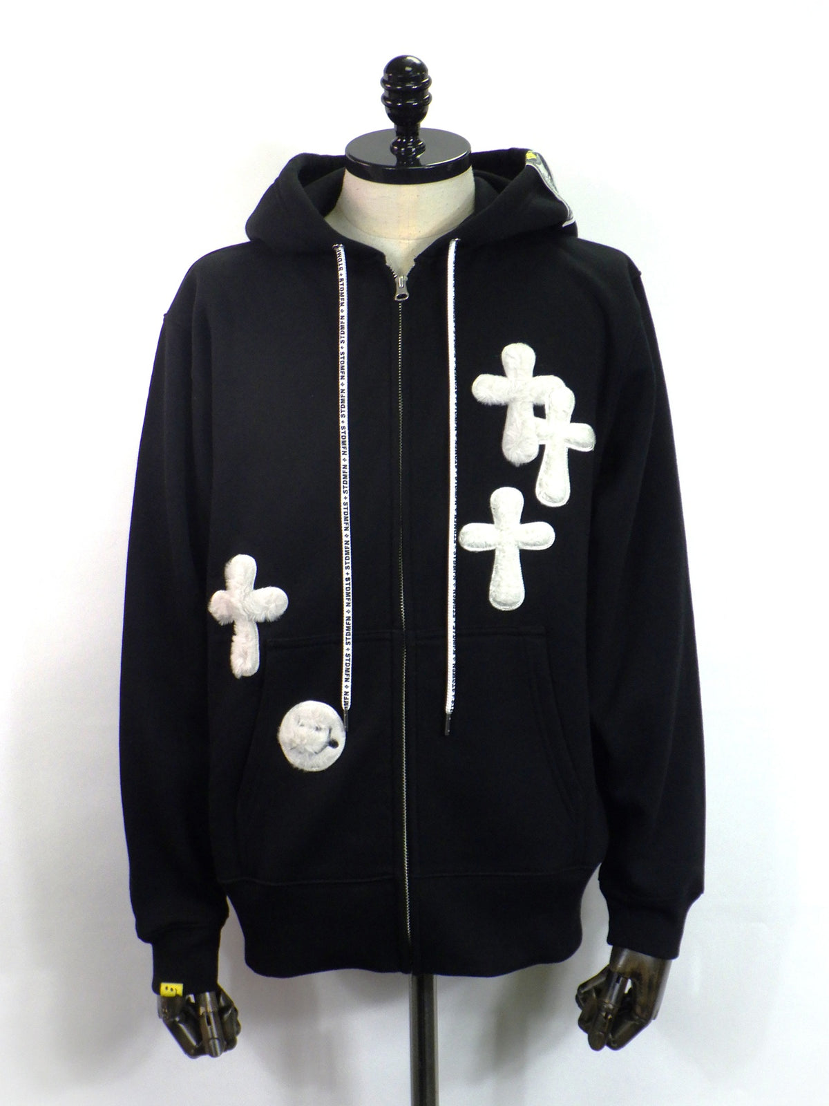 STUD MUFFIN　T/C裏毛起毛ファー/ムックボアミックスパッチワークジップパーカー　624-02916-BK