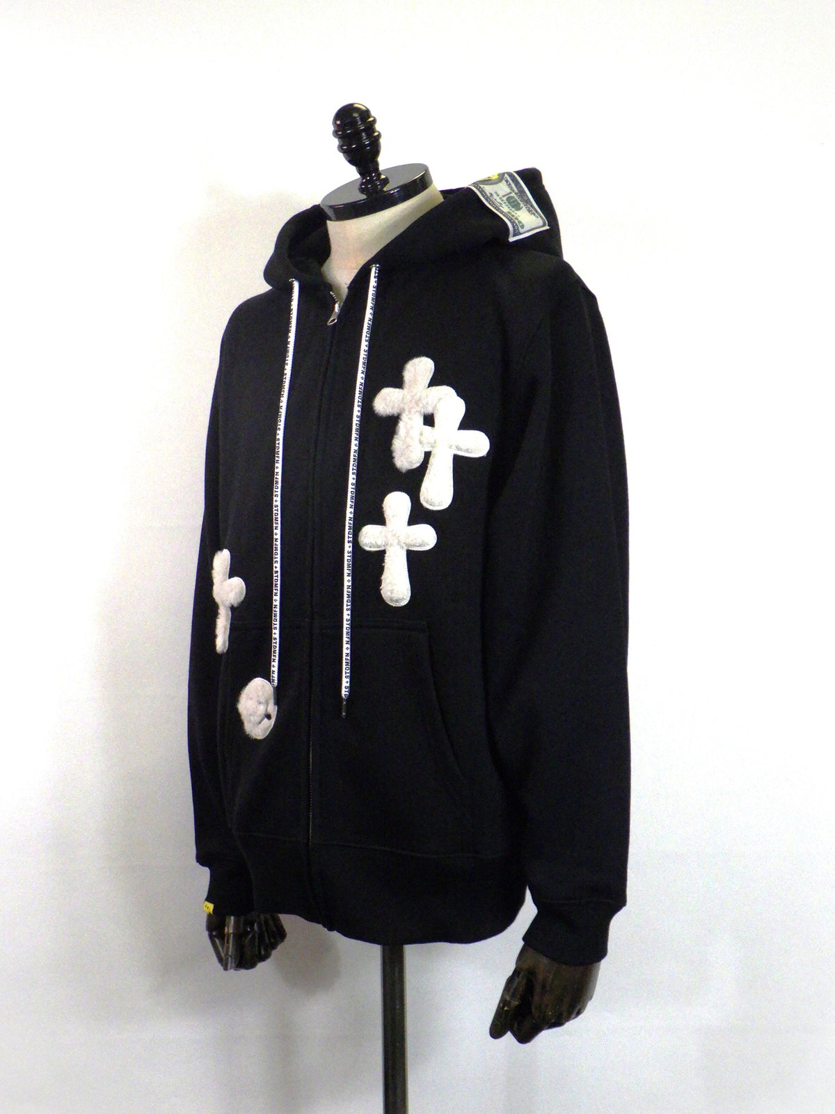 STUD MUFFIN　T/C裏毛起毛ファー/ムックボアミックスパッチワークジップパーカー　624-02916-BK