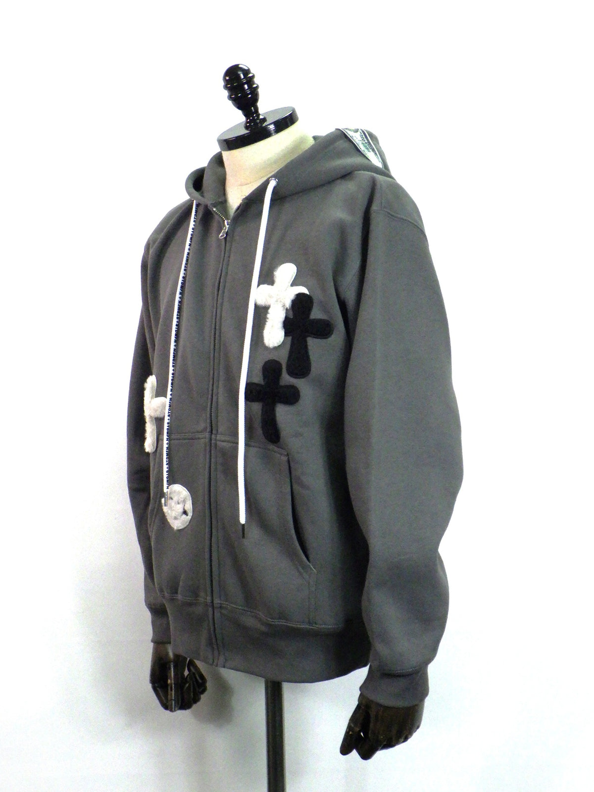 STUD MUFFIN　T/C裏毛起毛ファー/ムックボアミックスパッチワークジップパーカー　624-02916-GY