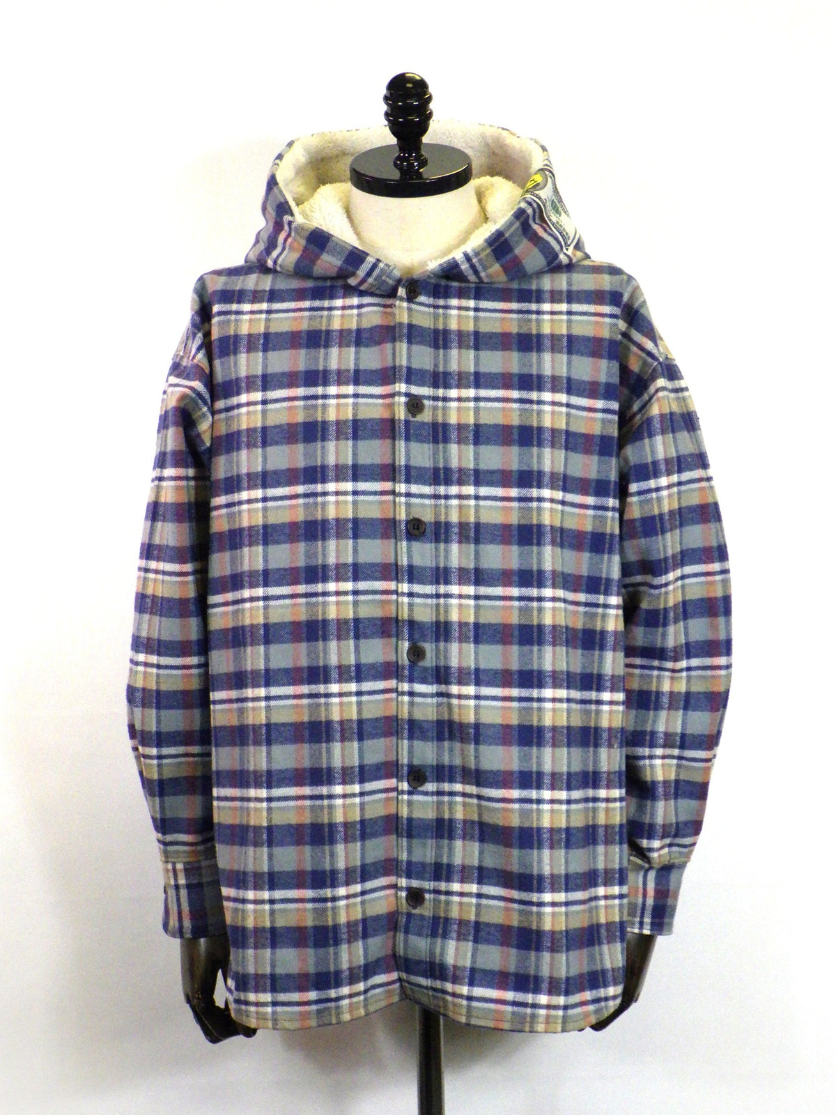 STUD MUFFIN　ヘビーネルチェック/ボア ムックボアパッチワークフードシャツ　624-01150-BL