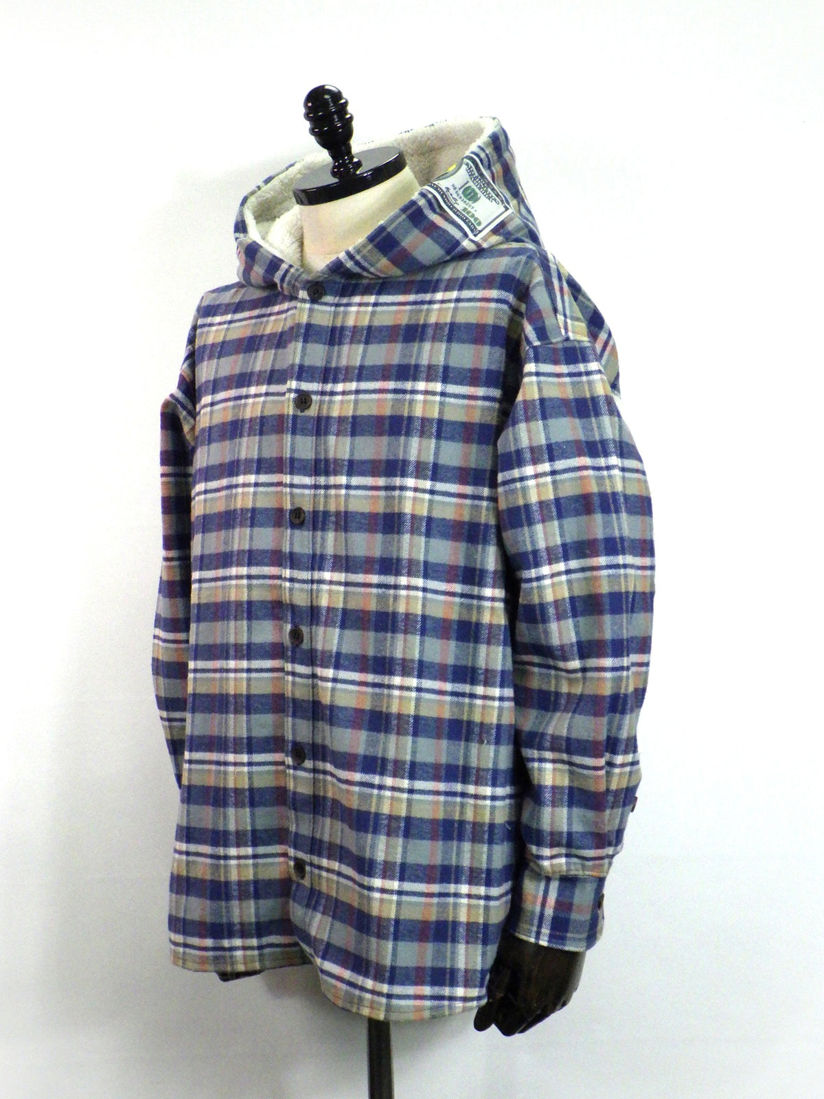 STUD MUFFIN　ヘビーネルチェック/ボア ムックボアパッチワークフードシャツ　624-01150-BL