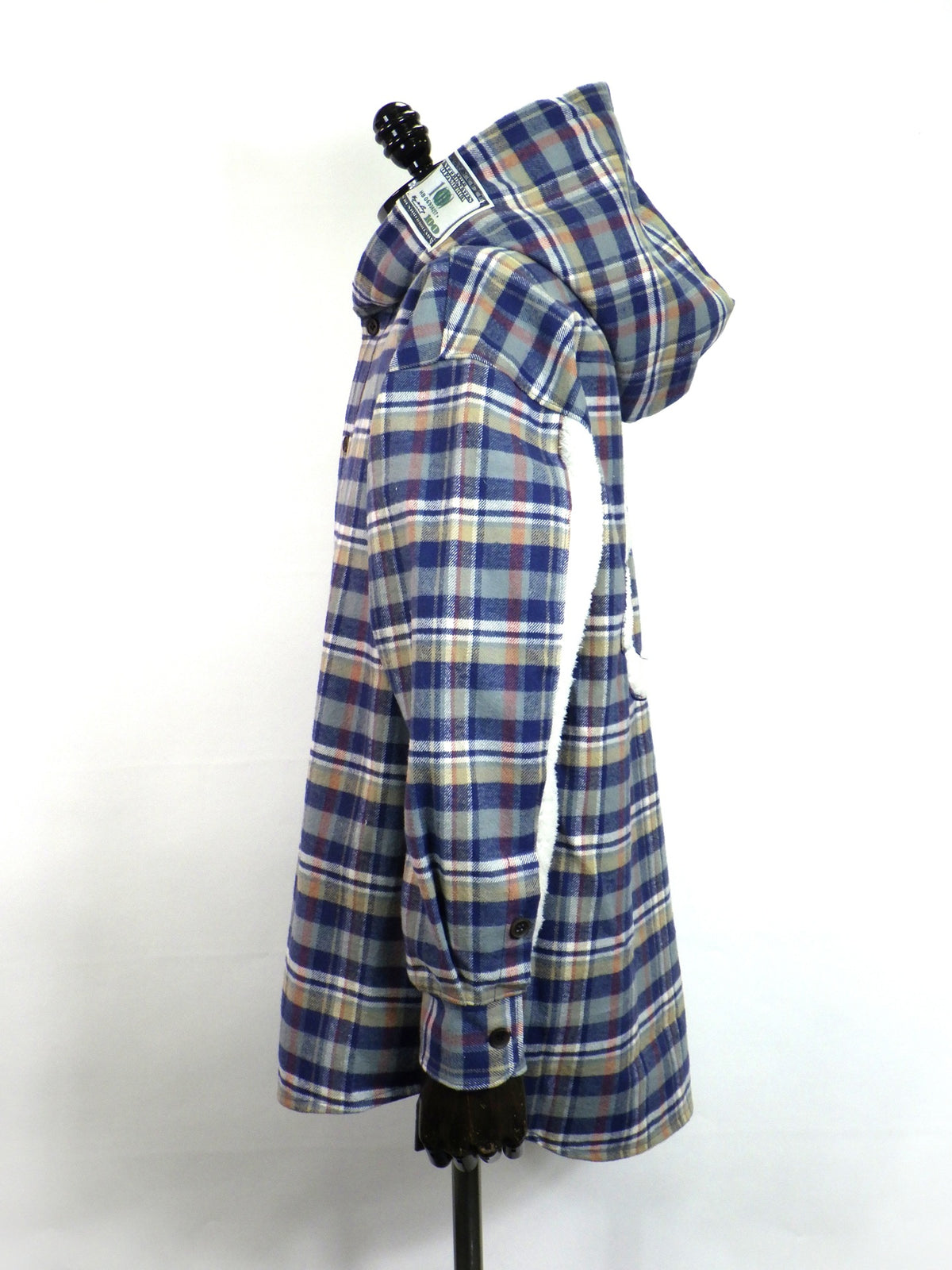 STUD MUFFIN　ヘビーネルチェック/ボア ムックボアパッチワークフードシャツ　624-01150-BL