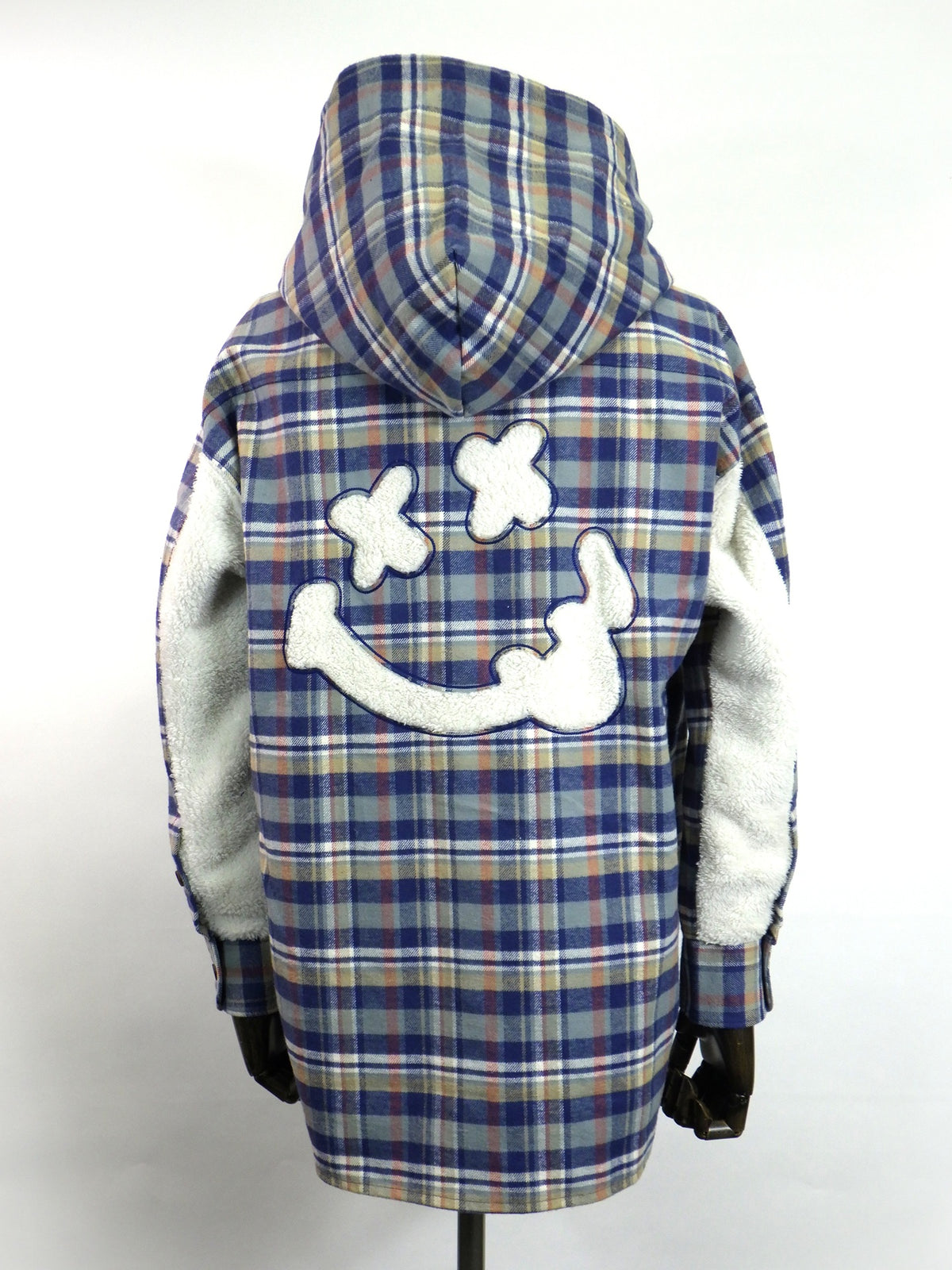 STUD MUFFIN　ヘビーネルチェック/ボア ムックボアパッチワークフードシャツ　624-01150-BL