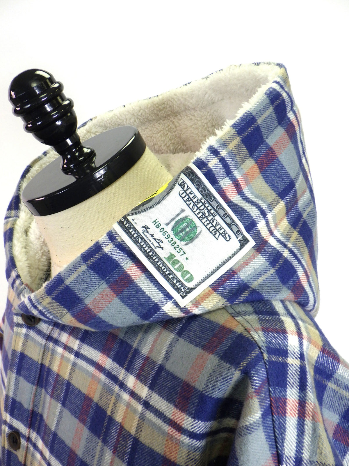 STUD MUFFIN　ヘビーネルチェック/ボア ムックボアパッチワークフードシャツ　624-01150-BL