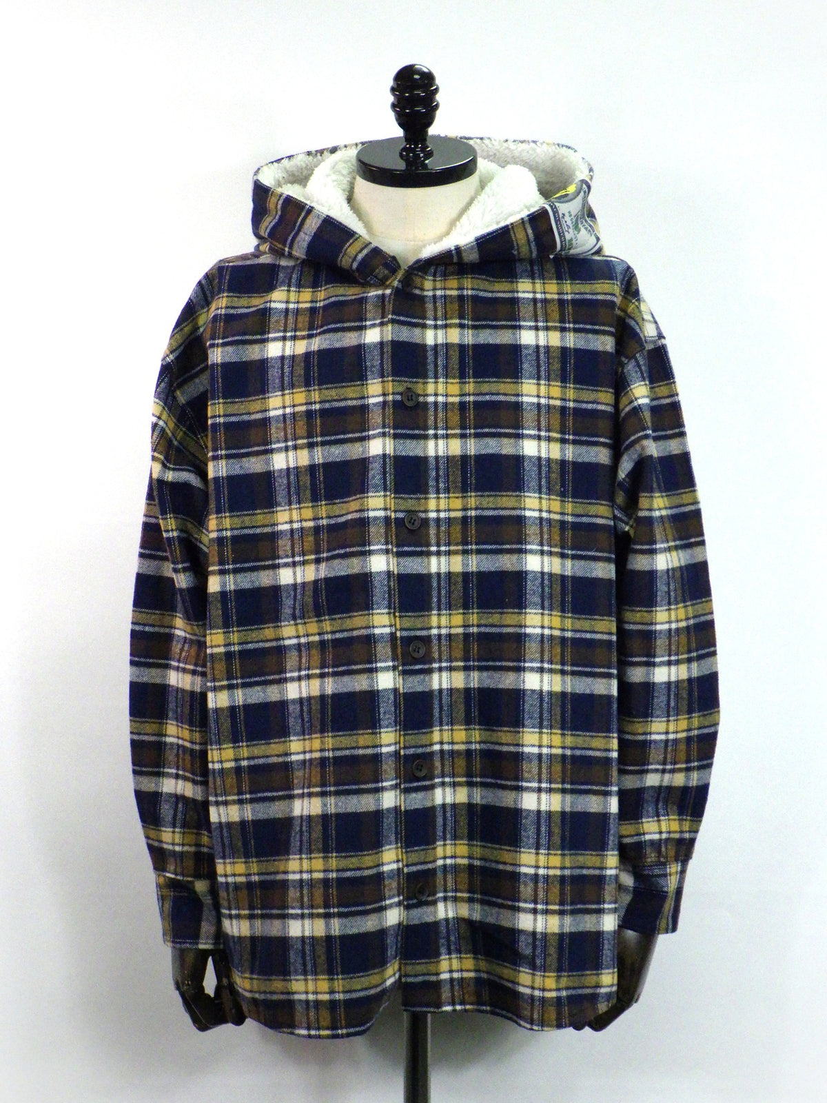 STUD MUFFIN　ヘビーネルチェック/ボア ムックボアパッチワークフードシャツ　624-01150-NV