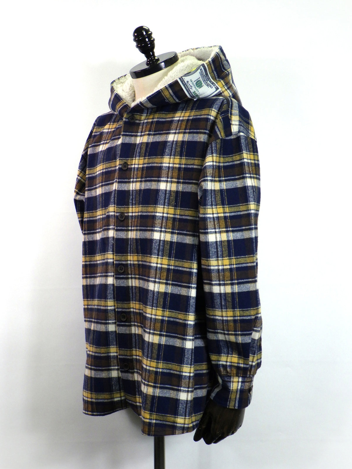 STUD MUFFIN　ヘビーネルチェック/ボア ムックボアパッチワークフードシャツ　624-01150-NV