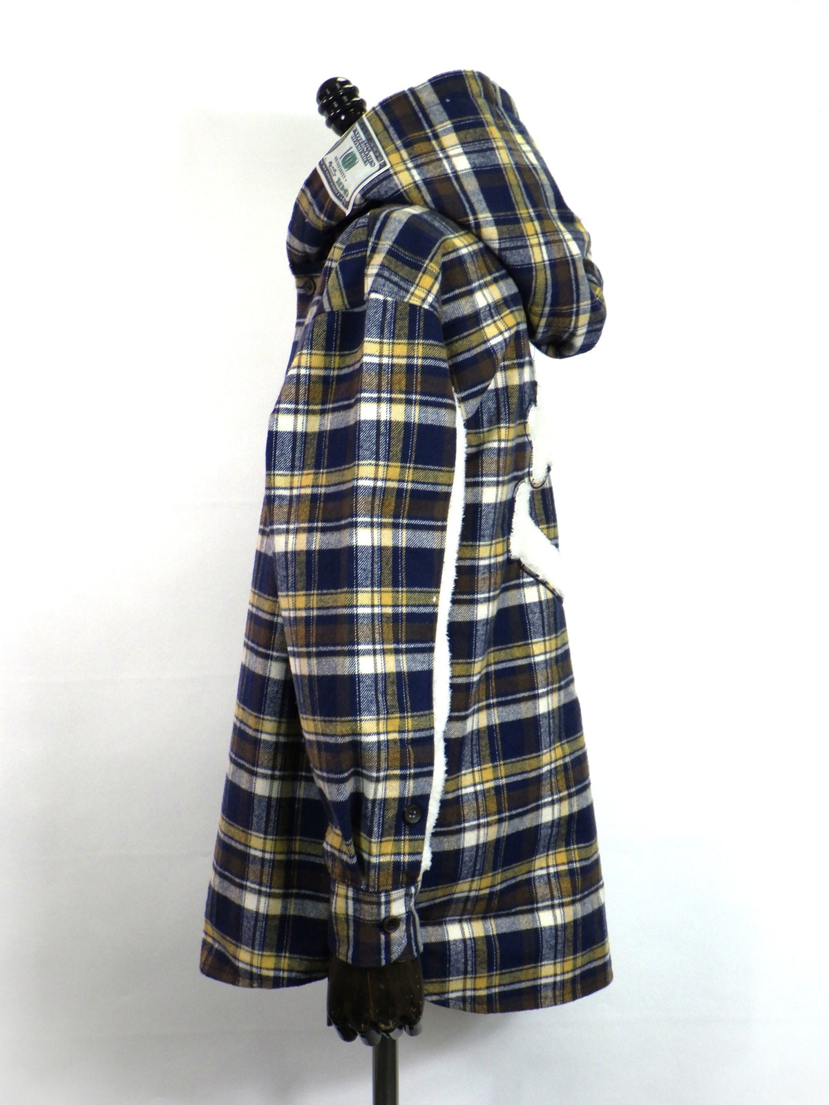 STUD MUFFIN　ヘビーネルチェック/ボア ムックボアパッチワークフードシャツ　624-01150-NV