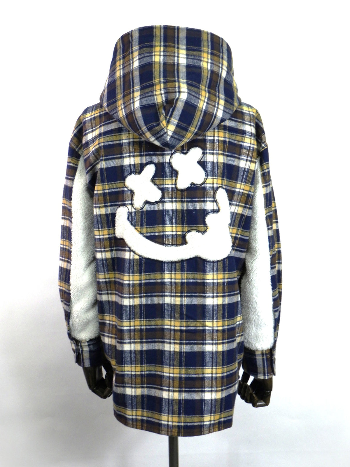 STUD MUFFIN　ヘビーネルチェック/ボア ムックボアパッチワークフードシャツ　624-01150-NV