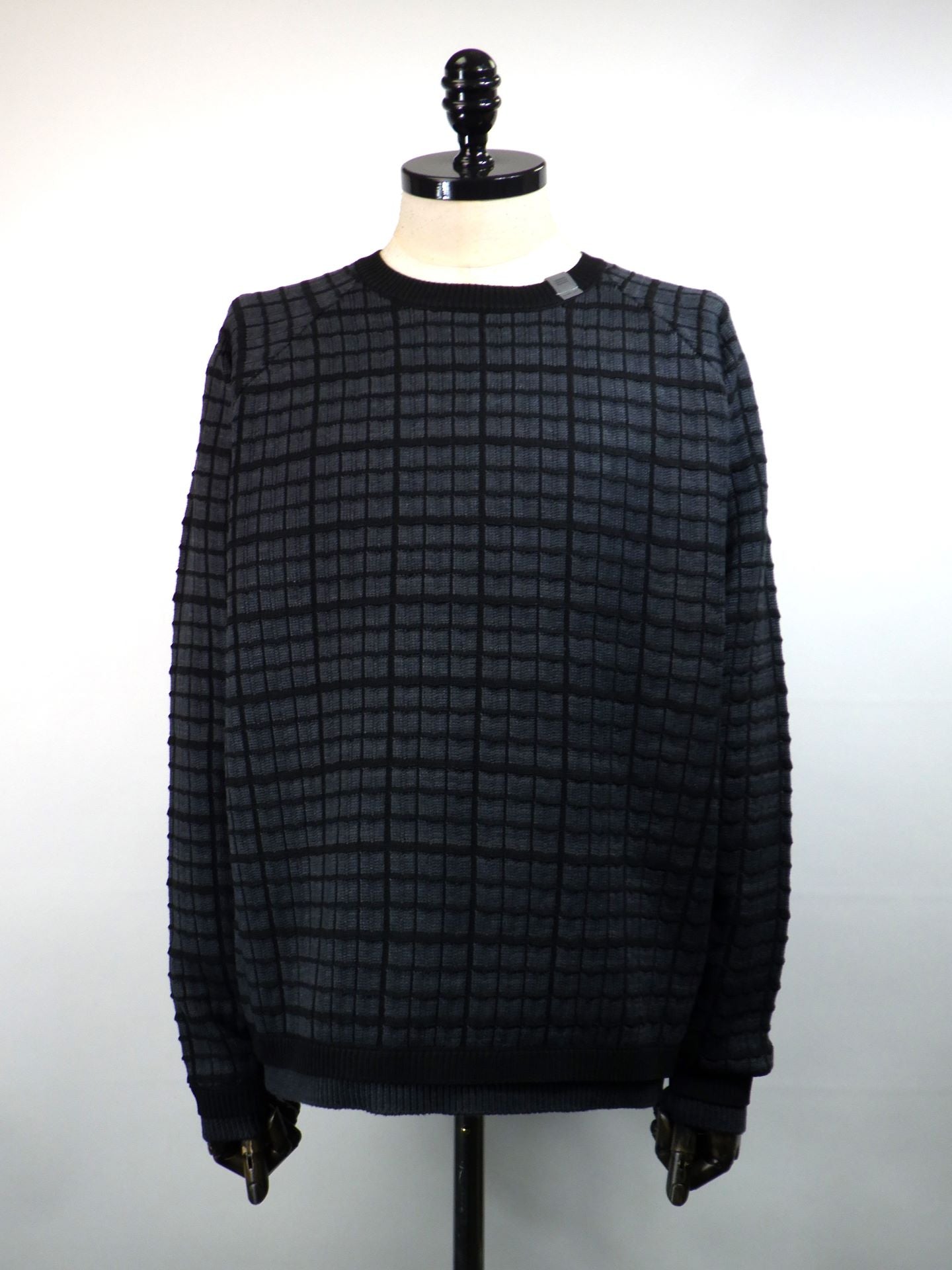 SUPERTHANKS　グラフチェックニットクルーネックセーター　ST253KT01-C.GRY×BK