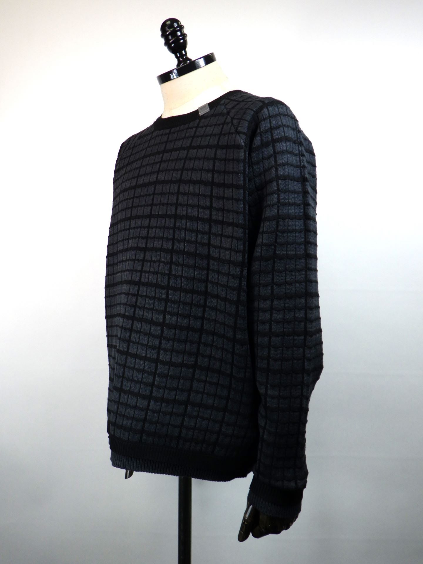 SUPERTHANKS　グラフチェックニットクルーネックセーター　ST253KT01-C.GRY×BK