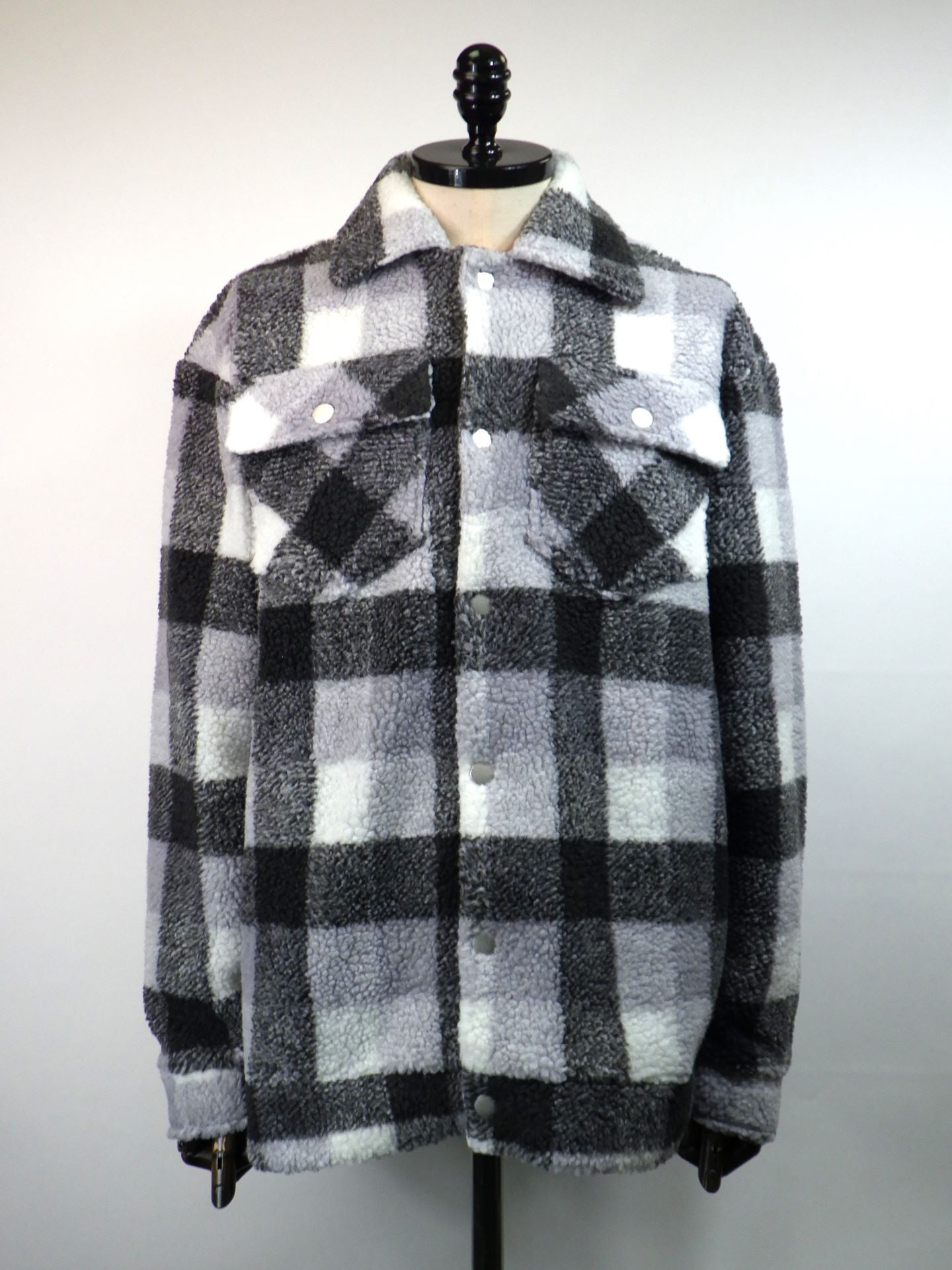 STUD MUFFIN　ブロックチェックムックボア サガラパッチワークブルゾン　524-09214- M.GRY