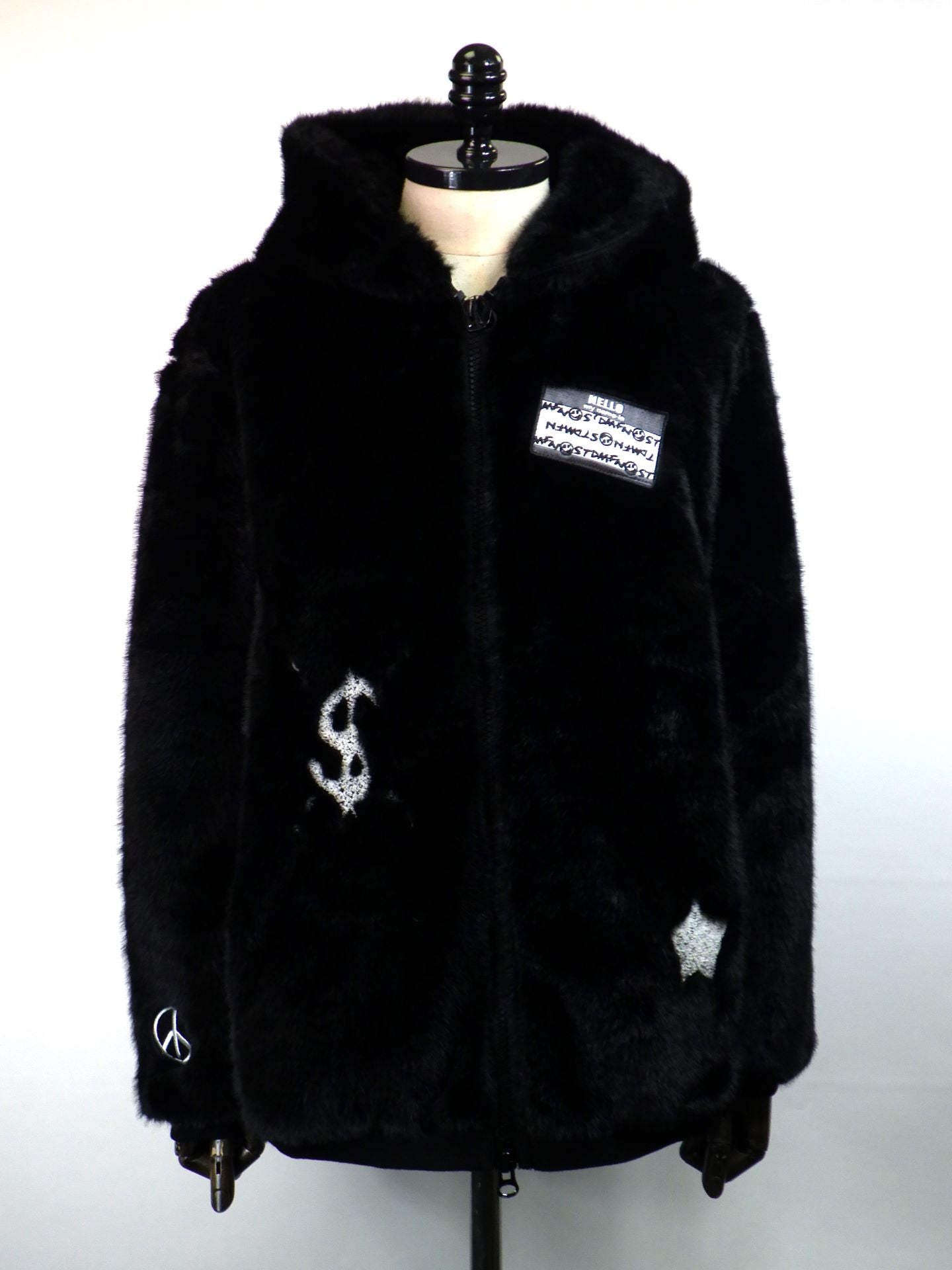 STUD MUFFIN　ECOファー マルチパッチワークビックジップワイドパーカー　524-02837-BK