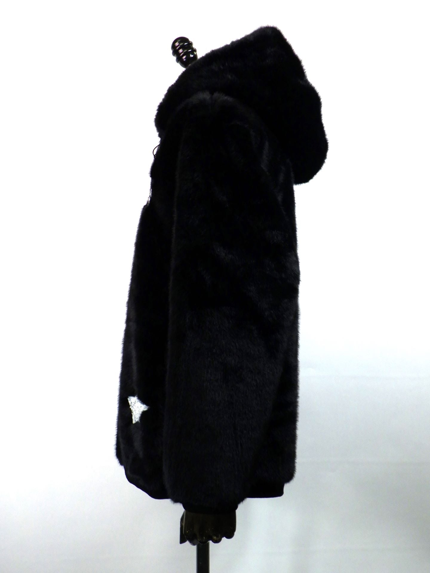 STUD MUFFIN　ECOファー マルチパッチワークビックジップワイドパーカー　524-02837-BK