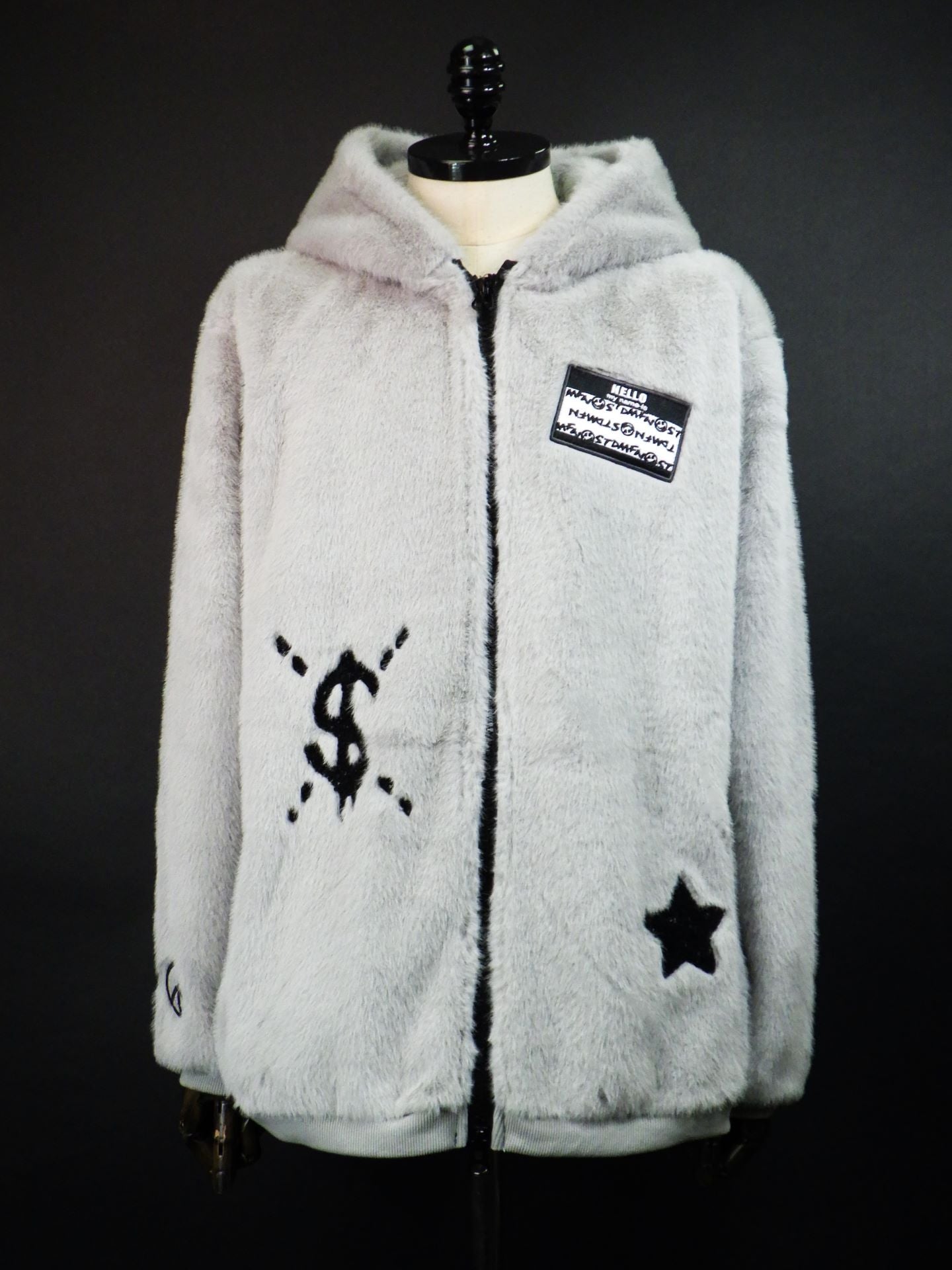 STUD MUFFIN　ECOファー マルチパッチワークビックジップワイドパーカー　524-02837- M.GRY