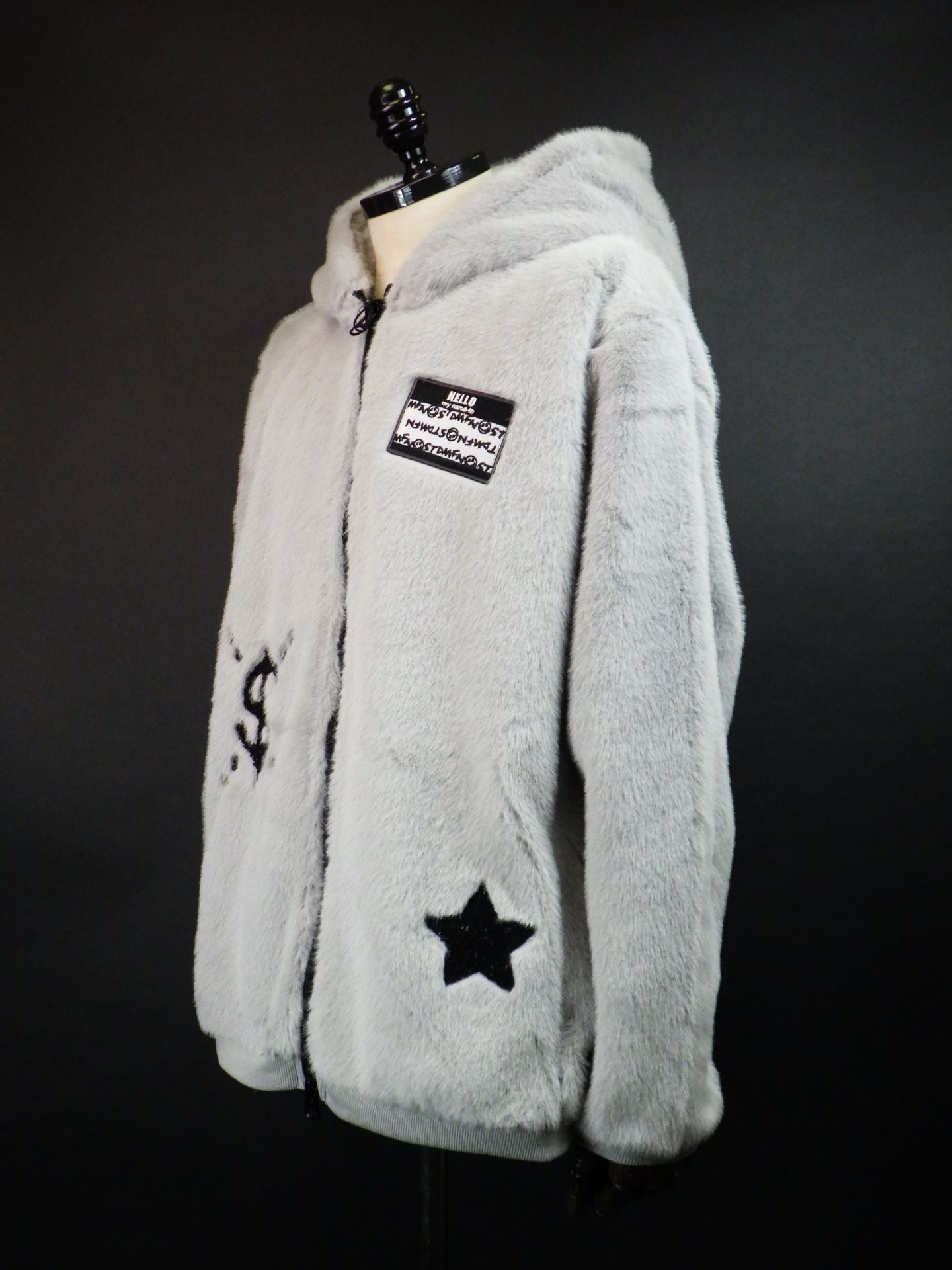 STUD MUFFIN　ECOファー マルチパッチワークビックジップワイドパーカー　524-02837- M.GRY