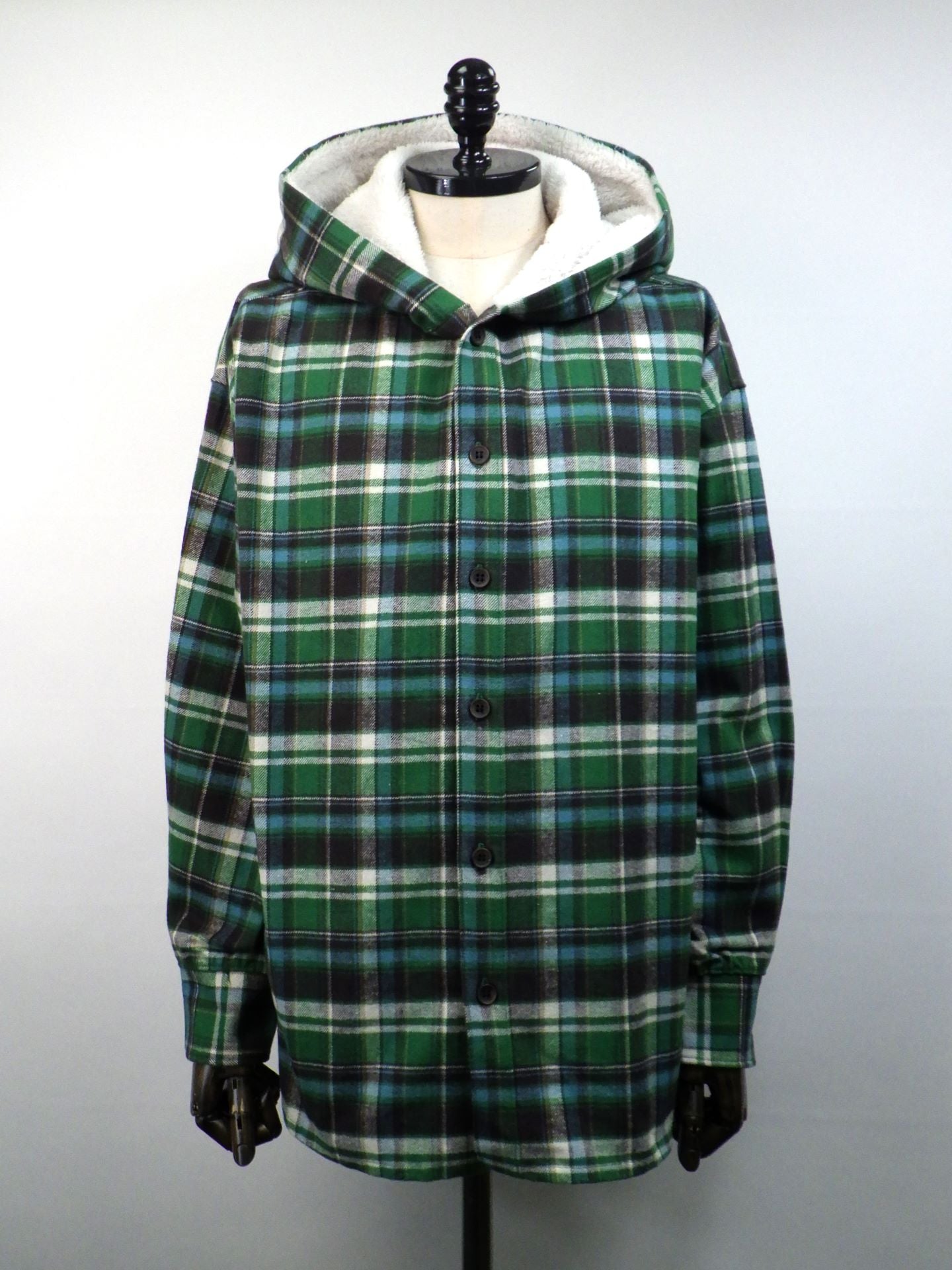 STUD MUFFIN　ヘビーネルチェック-ボア レザースター&サガラパッチワーク フーデッドシャツ　524-01147-O.WH×GR