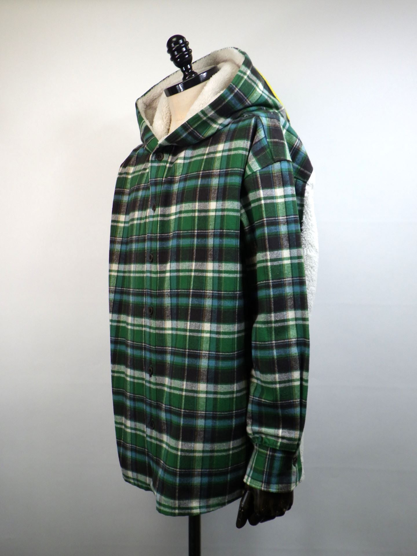 STUD MUFFIN　ヘビーネルチェック-ボア レザースター&サガラパッチワーク フーデッドシャツ　524-01147-O.WH×GR