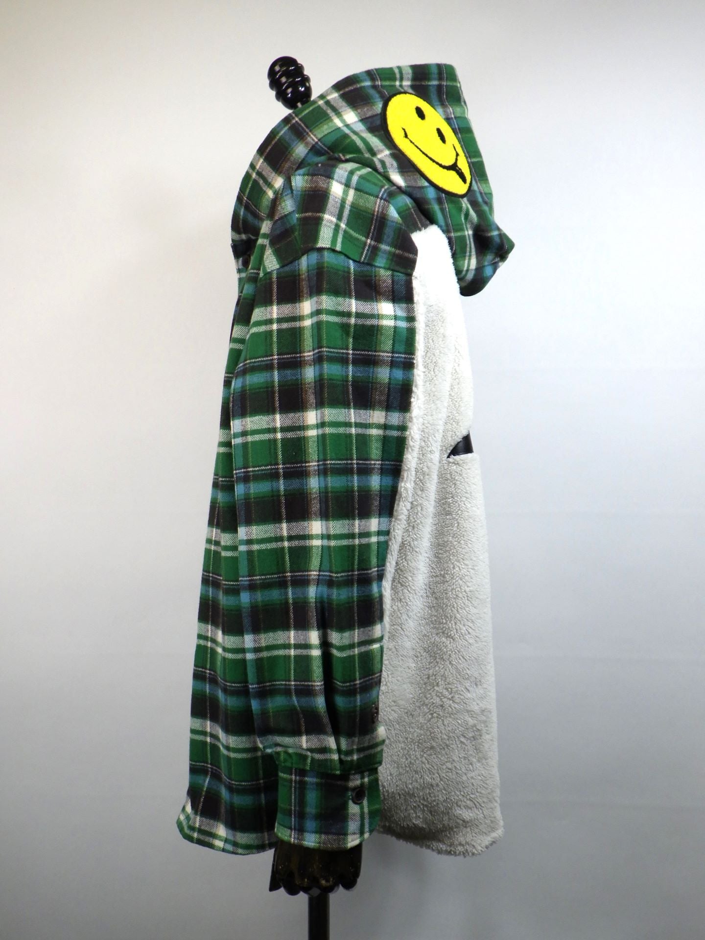 STUD MUFFIN　ヘビーネルチェック-ボア レザースター&サガラパッチワーク フーデッドシャツ　524-01147-O.WH×GR