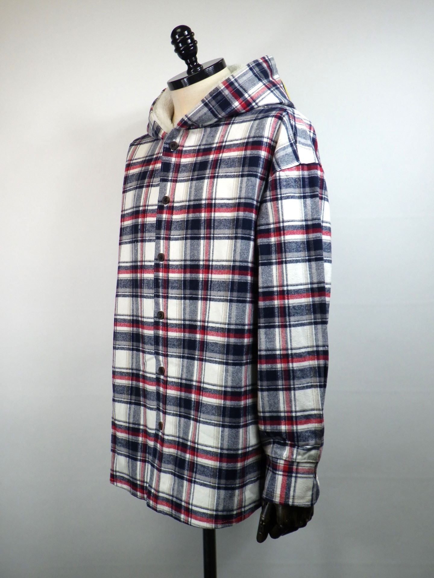 STUD MUFFIN　ヘビーネルチェック-ボア レザースター&サガラパッチワーク フーデッドシャツ　524-01147-O.WH×NAV