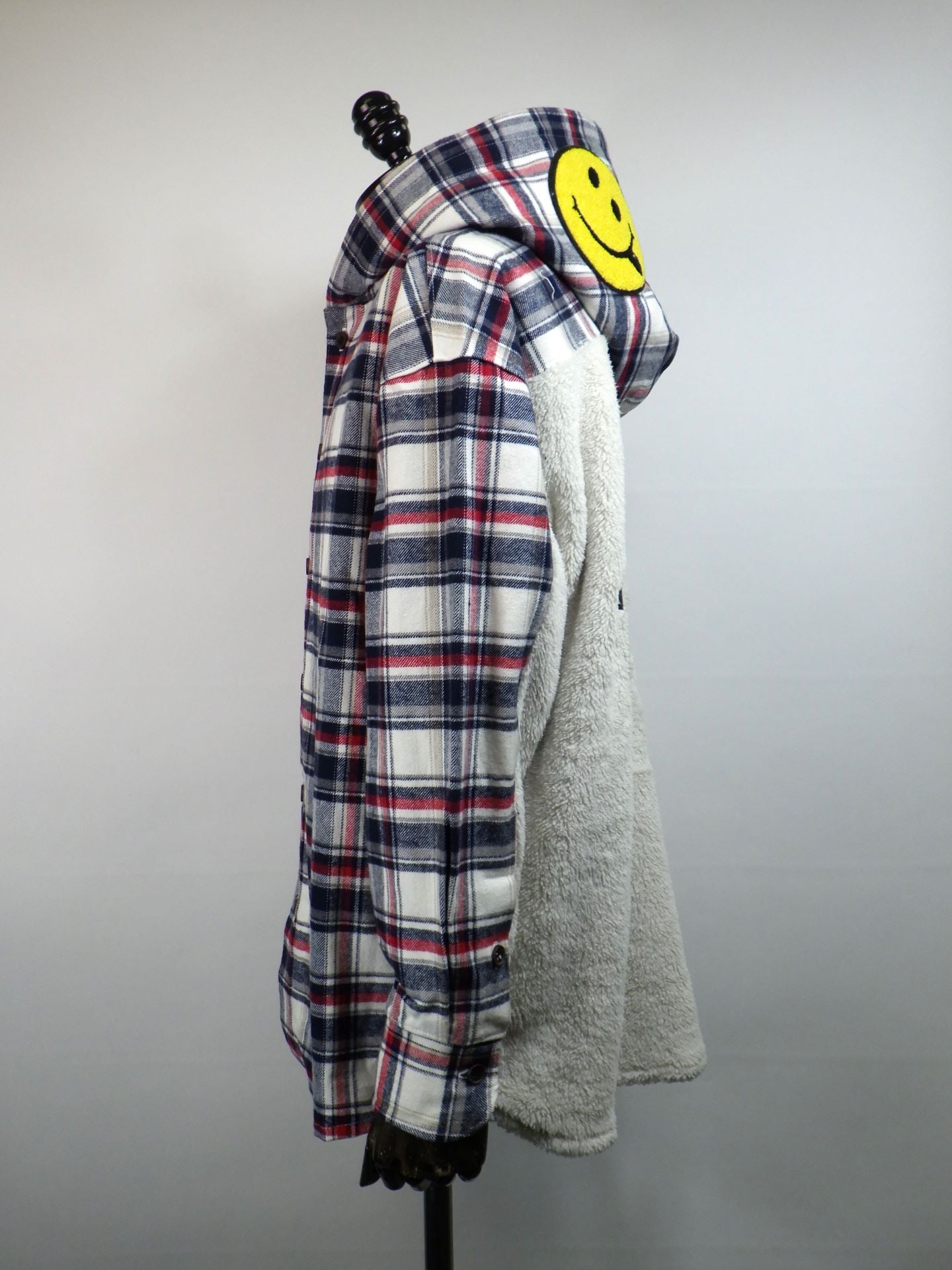 STUD MUFFIN　ヘビーネルチェック-ボア レザースター&サガラパッチワーク フーデッドシャツ　524-01147-O.WH×NAV