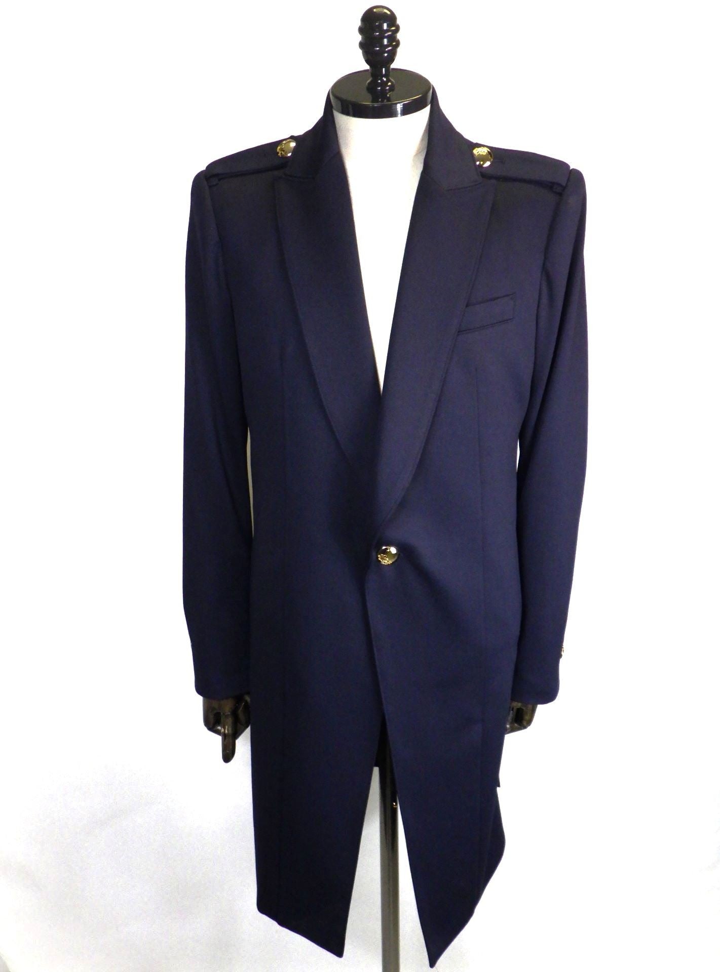 kiryuyrik　カルゼジャージーエポレットピークドラペルロングジャケット　KU-HJ71-906-NAVY