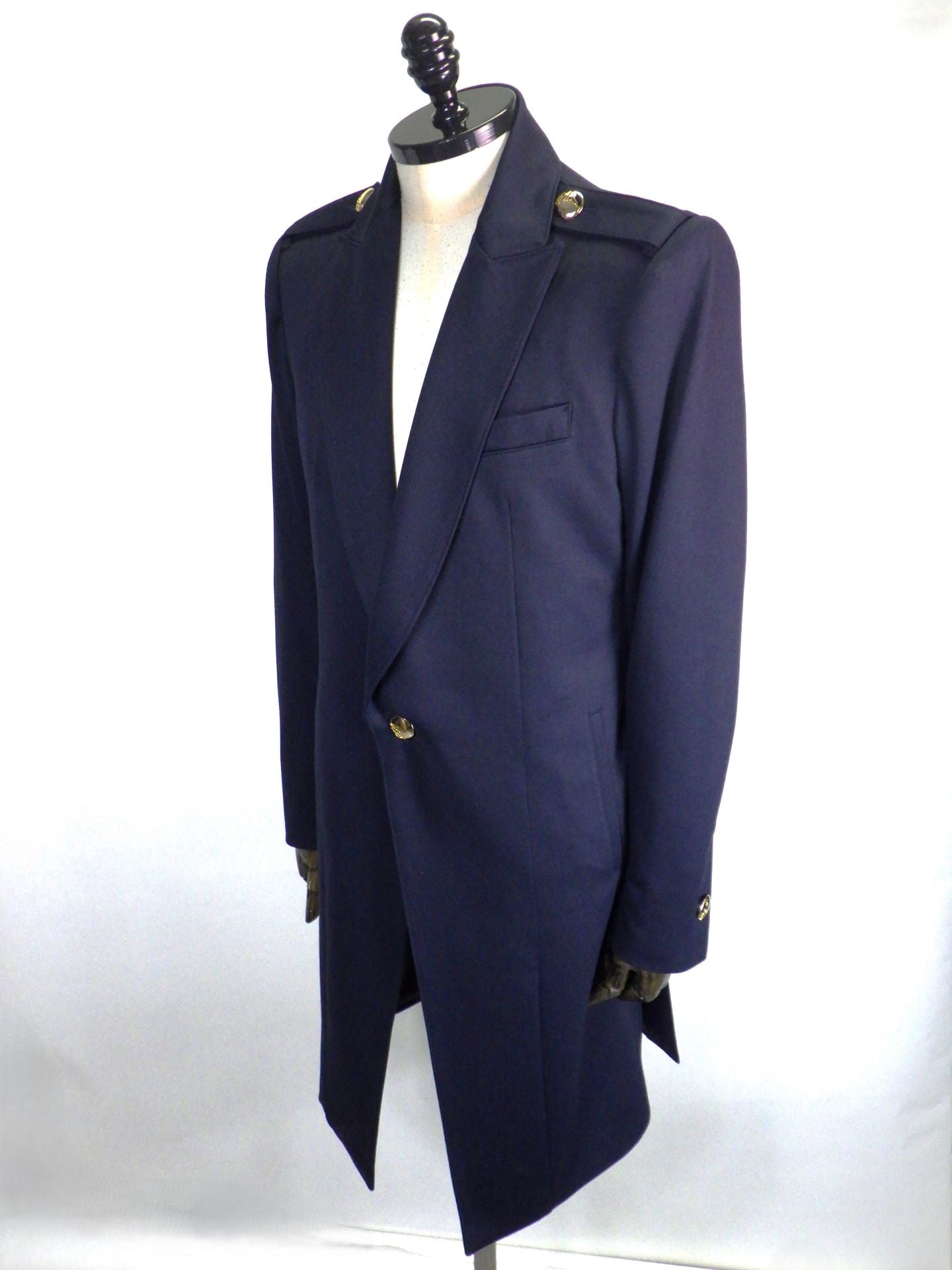 kiryuyrik　カルゼジャージーエポレットピークドラペルロングジャケット　KU-HJ71-906-NAVY