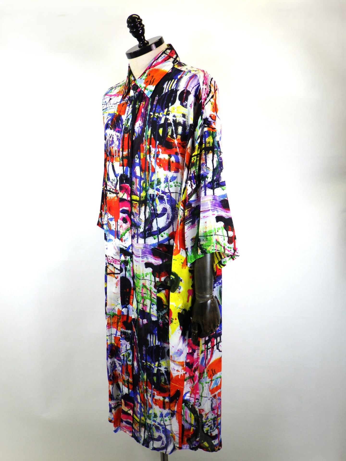 nude:MM　レーヨンシフォンインクジェットプリント半袖ビッグシャツ/ワンピース　DS-335-COLOR PAINT